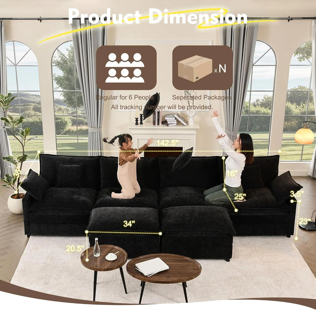108 Inch U Shape Sofa Sectional Sofa Comfortable Cloud Sofa with Removable Footstool
