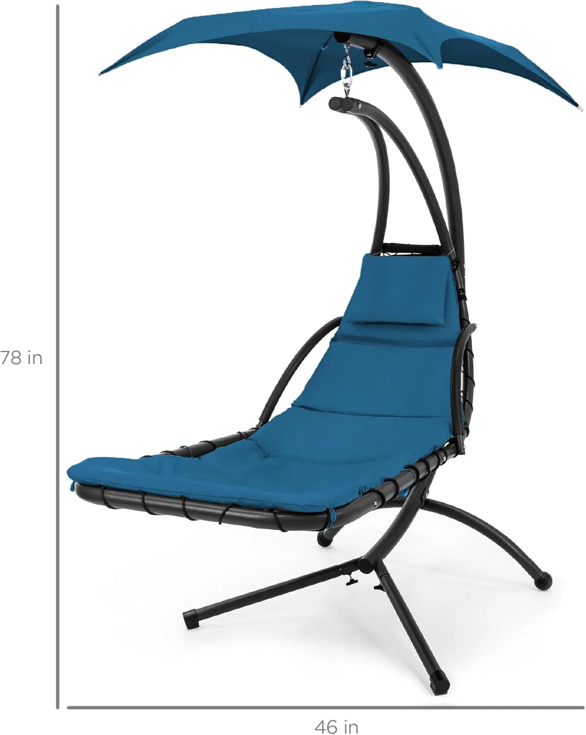 Best Choice Products Outdoor Hanging Curved Steel Chaise Lounge Chair Swing w/Built-in Pillow and Removable Canopy - Teal