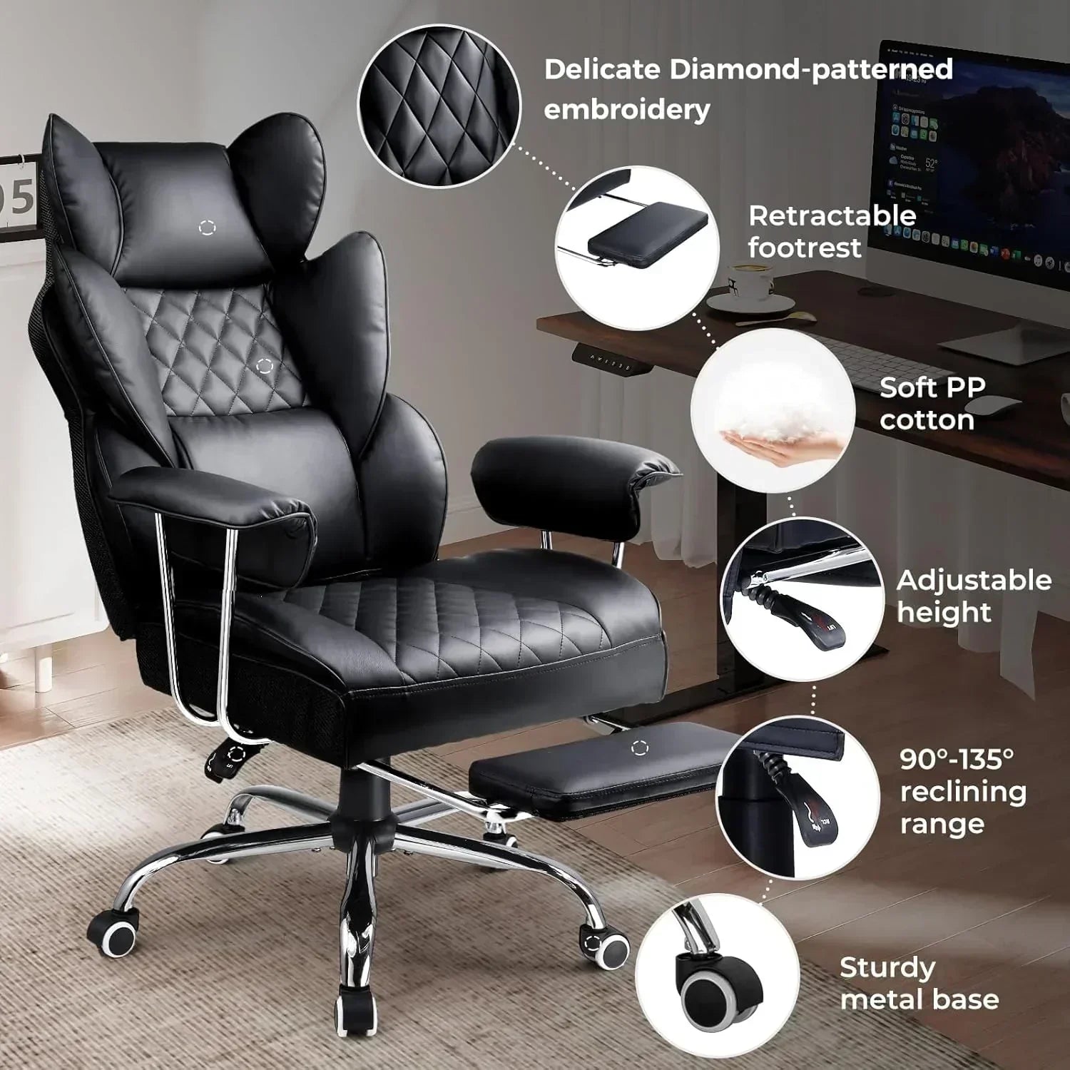 Large high back office chair high back leather gaming chair with footrest