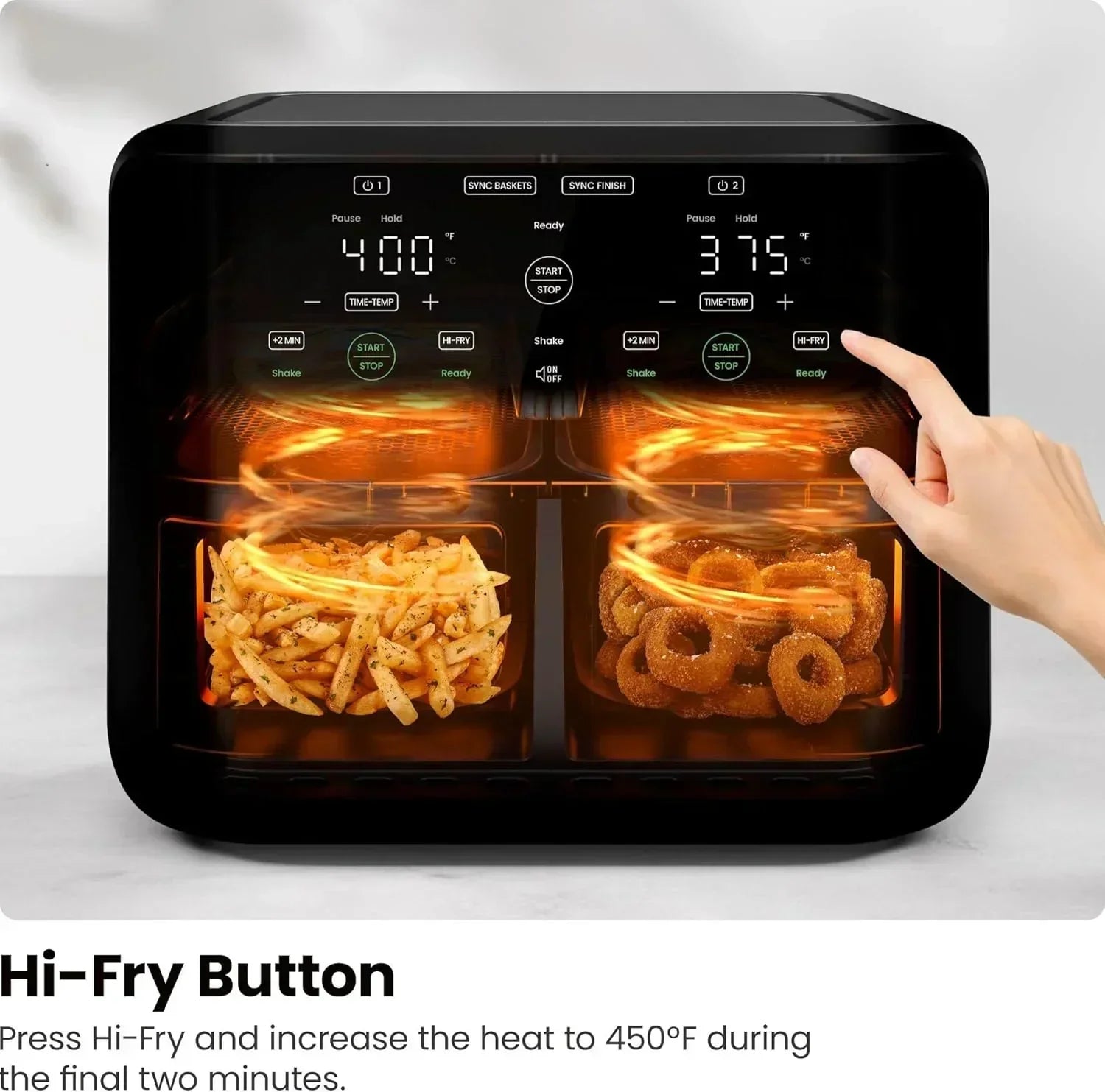 Chefman 6-Quart Dual Basket Air Fryer Digital Touchscreen Smart Sync Finish High-Frying