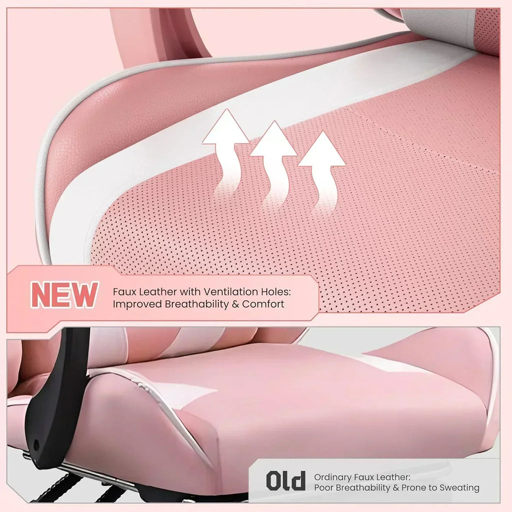 Gaming Chair with Massage Lumbar Support and Footrest Height Office Gaming Chair