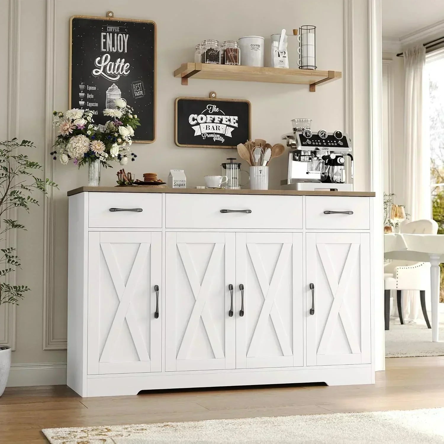 Sideboard with drawers large 55-inch sideboard modern farmhouse wood kitchen dining table