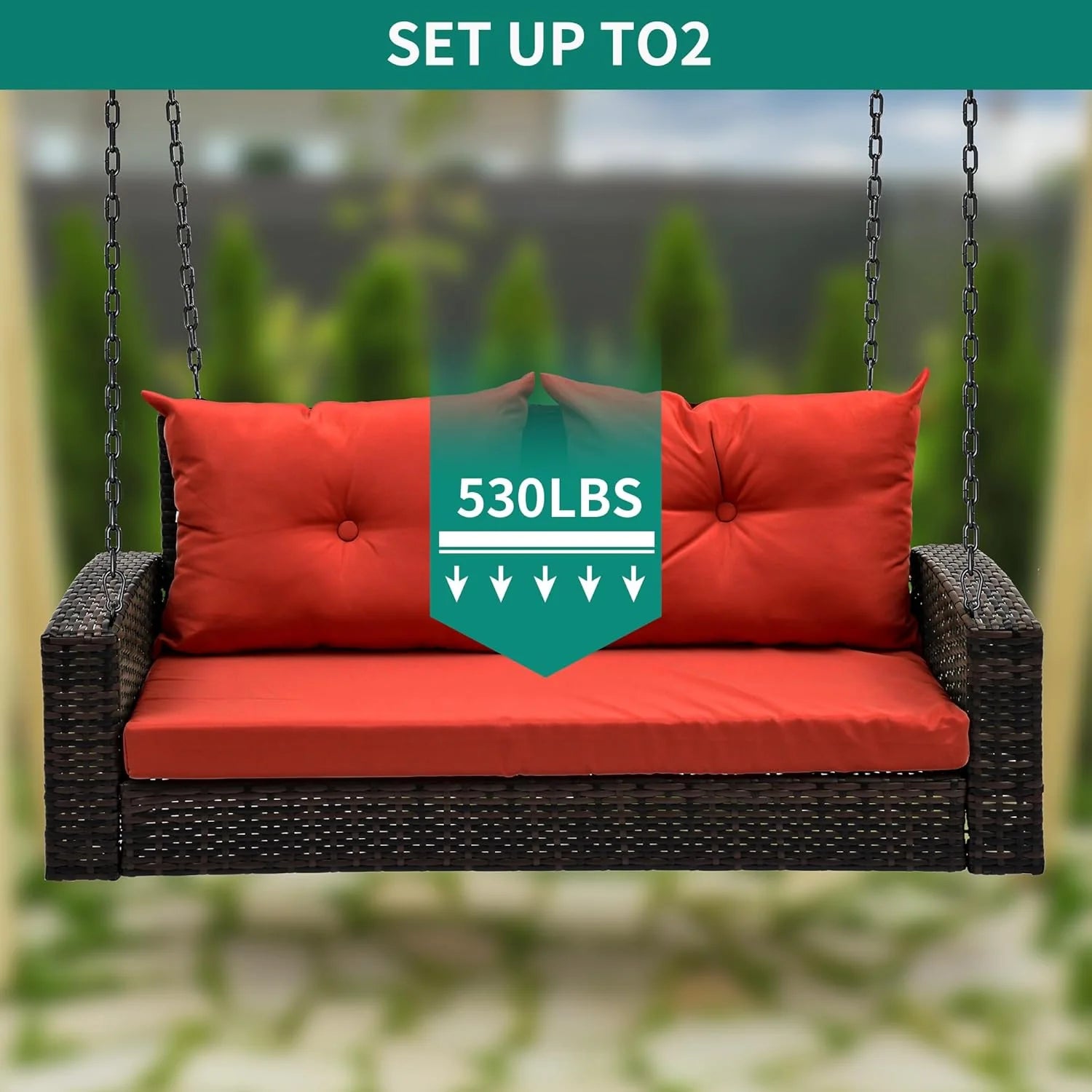 YITAHOME Hanging Porch Swing Chair Sits 3 People, Wicker Outdoor Swing Bench, Patio Lounge Chair, 1 Seating Cushion and 3 Back Cushions, w/Removable Covers, for Garden, Balcony, Backyard, Brown