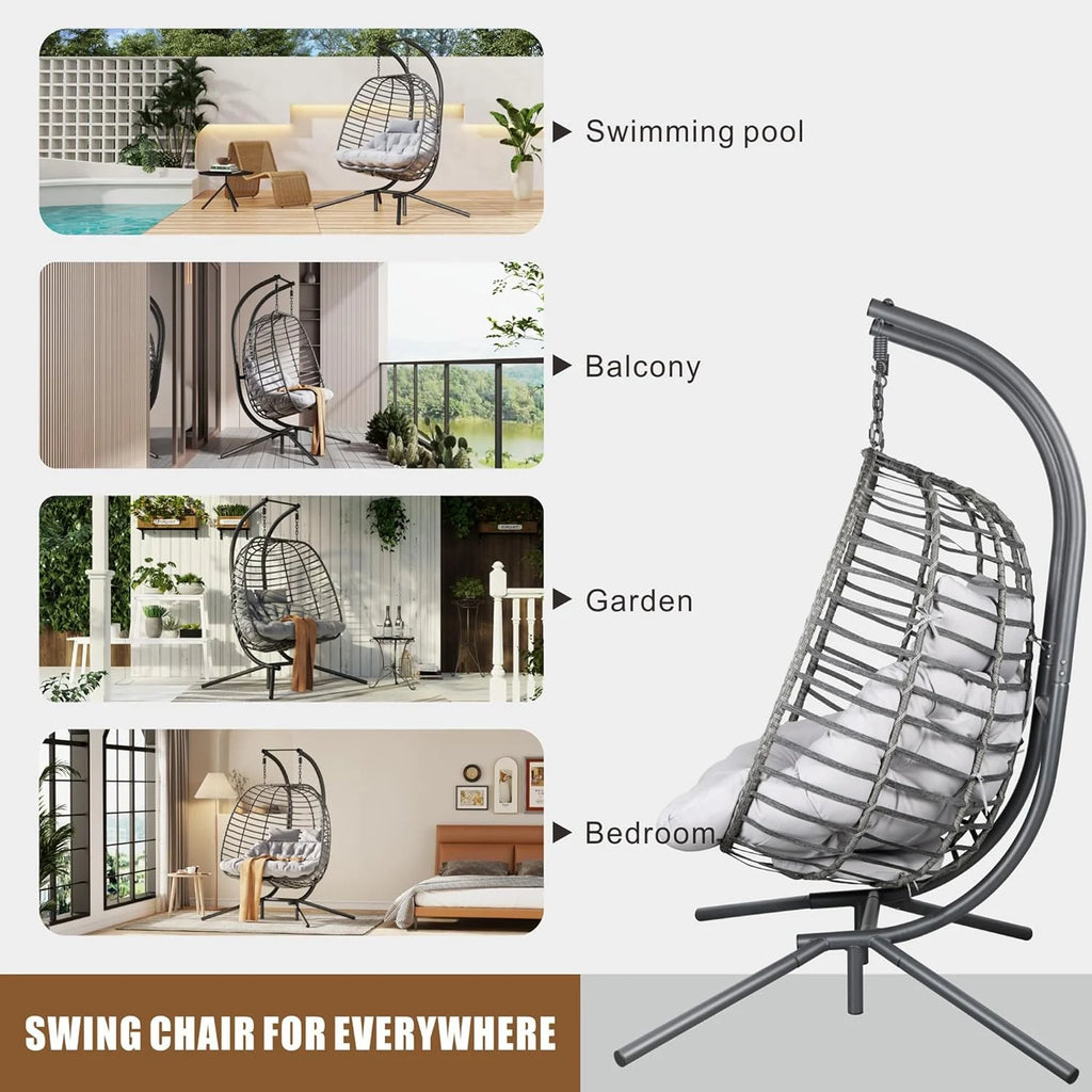 HWB Hanging Egg Chair Patio Wicker Hammock Egg Swing Chair with Cushion for Bedroom