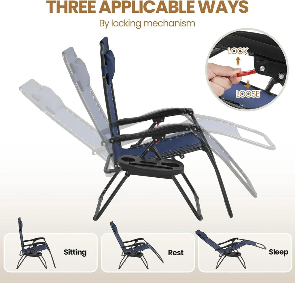 3PCS Zero Gravity Recliner Portable Outdoor Reclining Chair Set Side Table Lounge Chairs