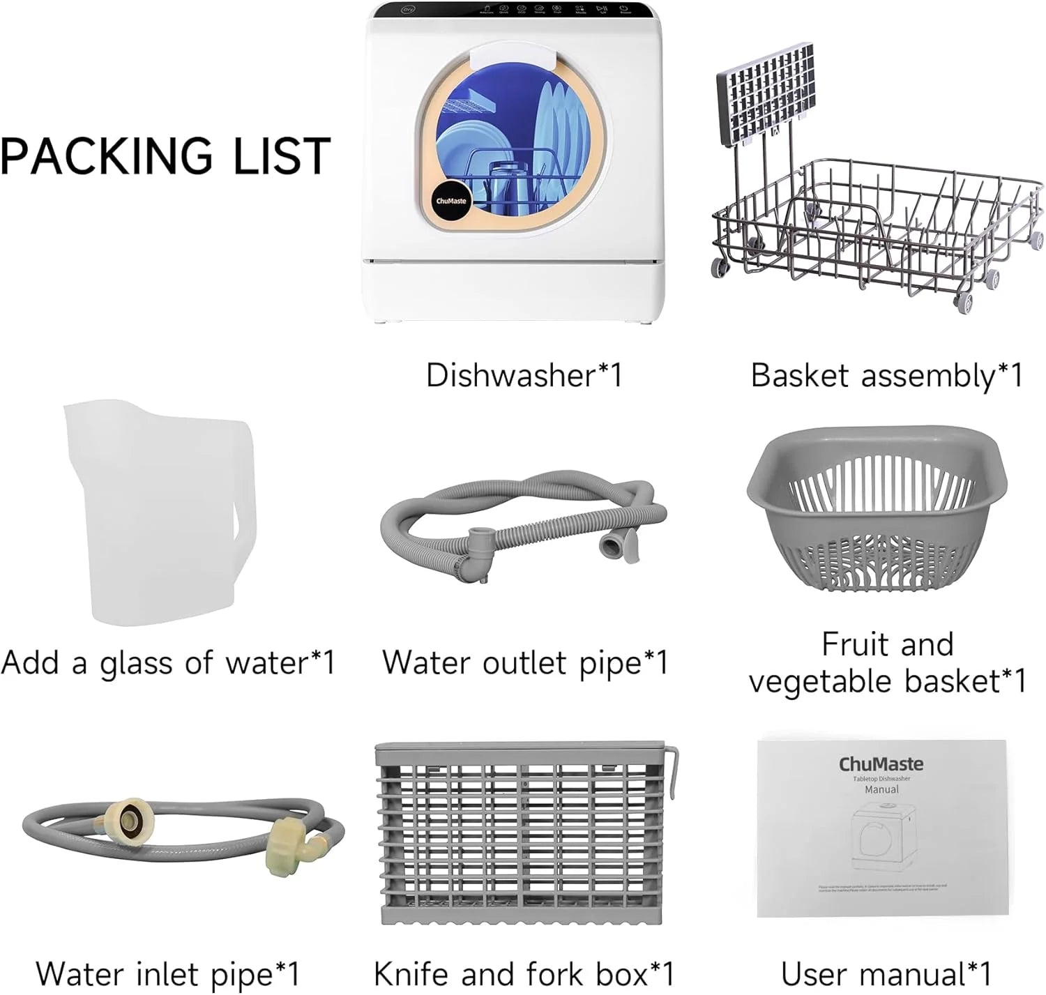 Mini countertop dishwasher. Compact dishwasher with drying function. Double spray arms. Portable countertop dishwasher