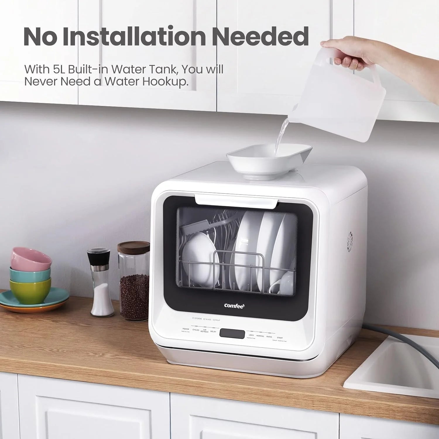 COMFEE' Portable Mini Dishwasher Countertop with 5L Built-in Water Tank for Apartments& RVs