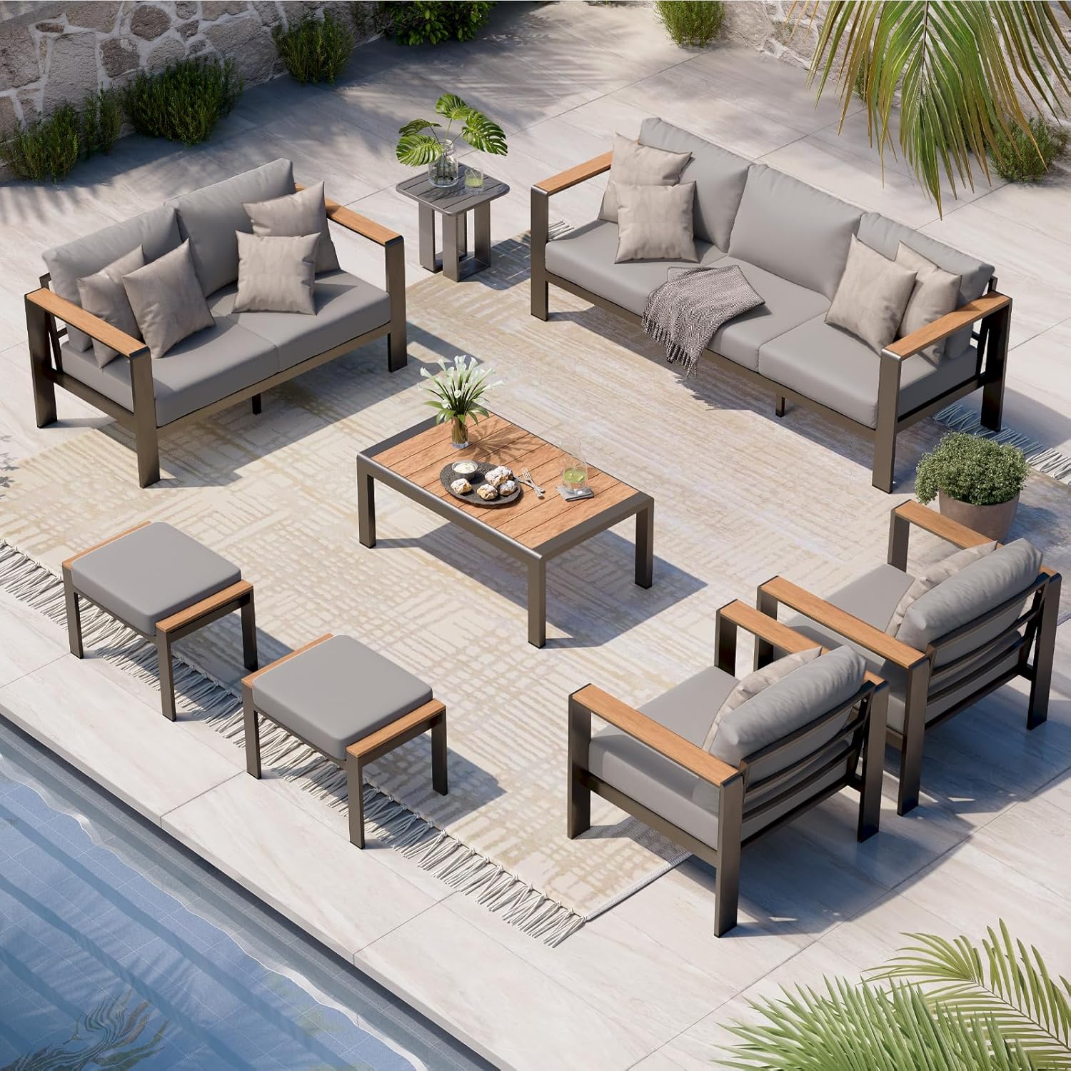 Aluminum Outdoor Patio Furniture Set with Coffee Table, 4 Piece Patio Conversation Sets with Washable Thick Cushions