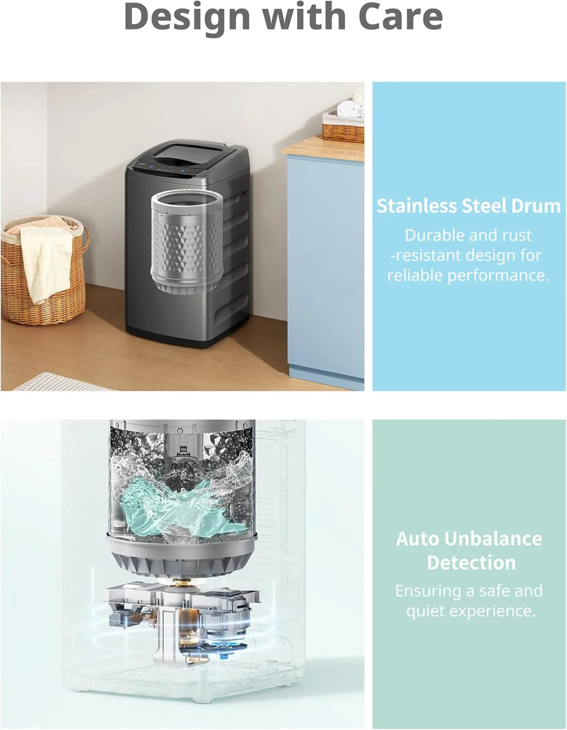 Comfee Portable Washing Machine 0.9 Cubic Feet Compact Washing Machine with LED Display 2 Built-in Drums Space Saving Fully Automatic Washing Machine