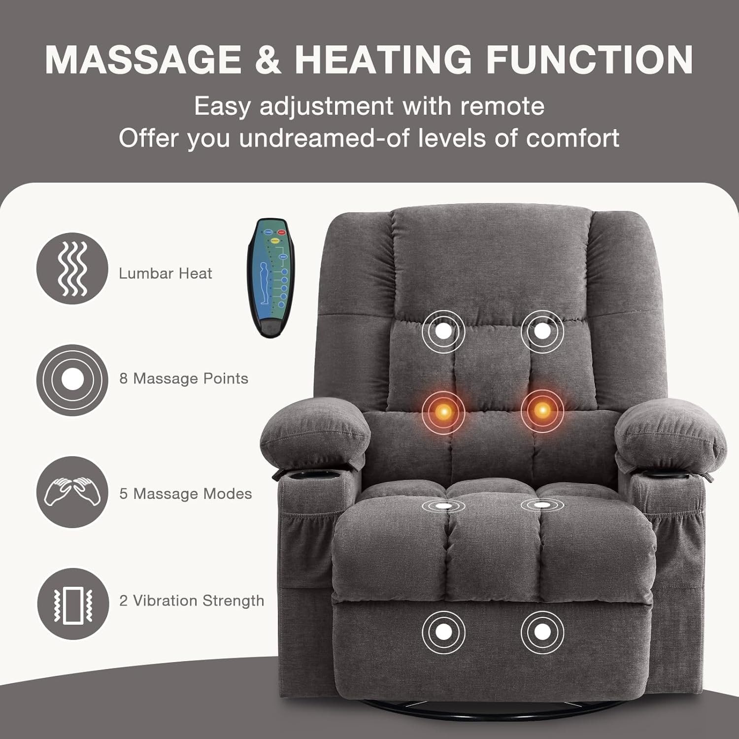 Massage rotating rocking lounge chair with vibration massage and calorie metering functions