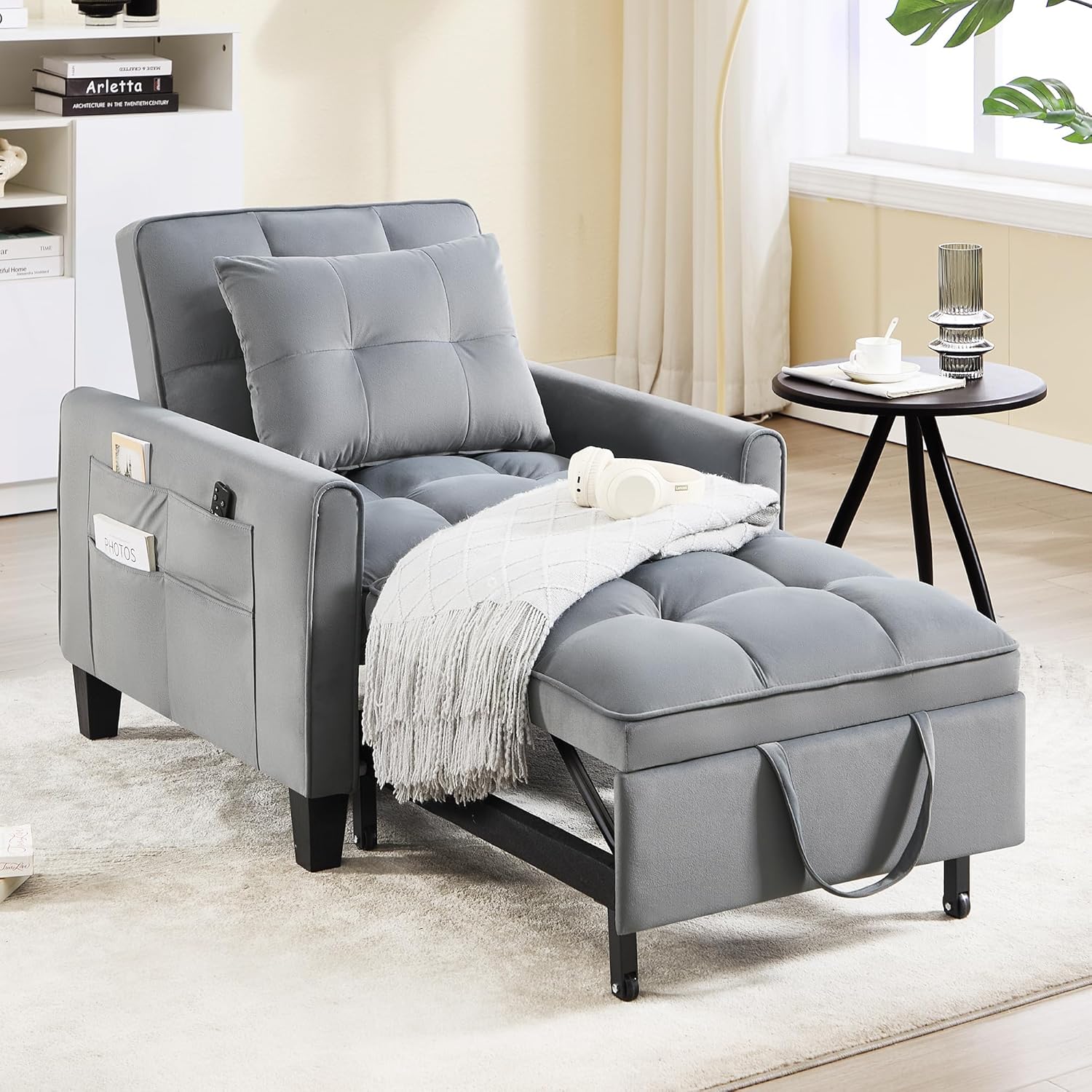 Convertible Sleeper Chair 3 in 1 Sleeper Chair Bed Pull Out Sofa Bed Chairs Velvet Single Sofa