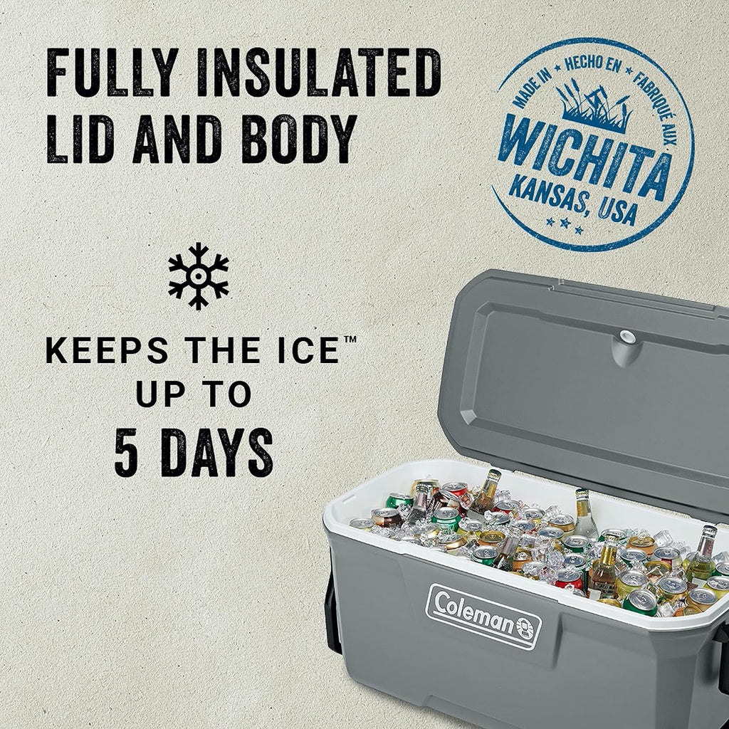 Coleman Insulated Portable Rolling Cooler with Wheels, Leak-Proof Outdoor Hard Cooler, Keeps Ice for Up to 5 Days, 100 Quart