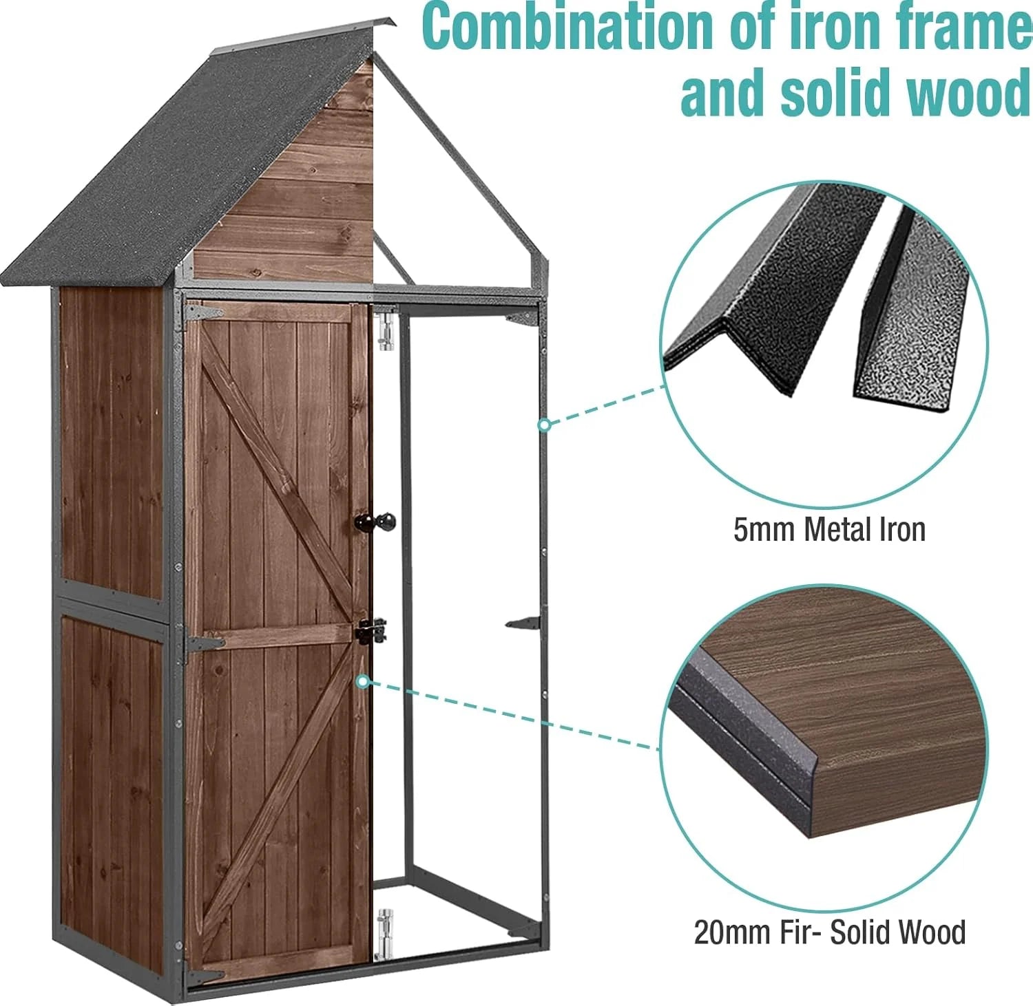 Sheds Outdoor Storage Garden Shed with Metal Frame Structure and Adjustable Shelves
