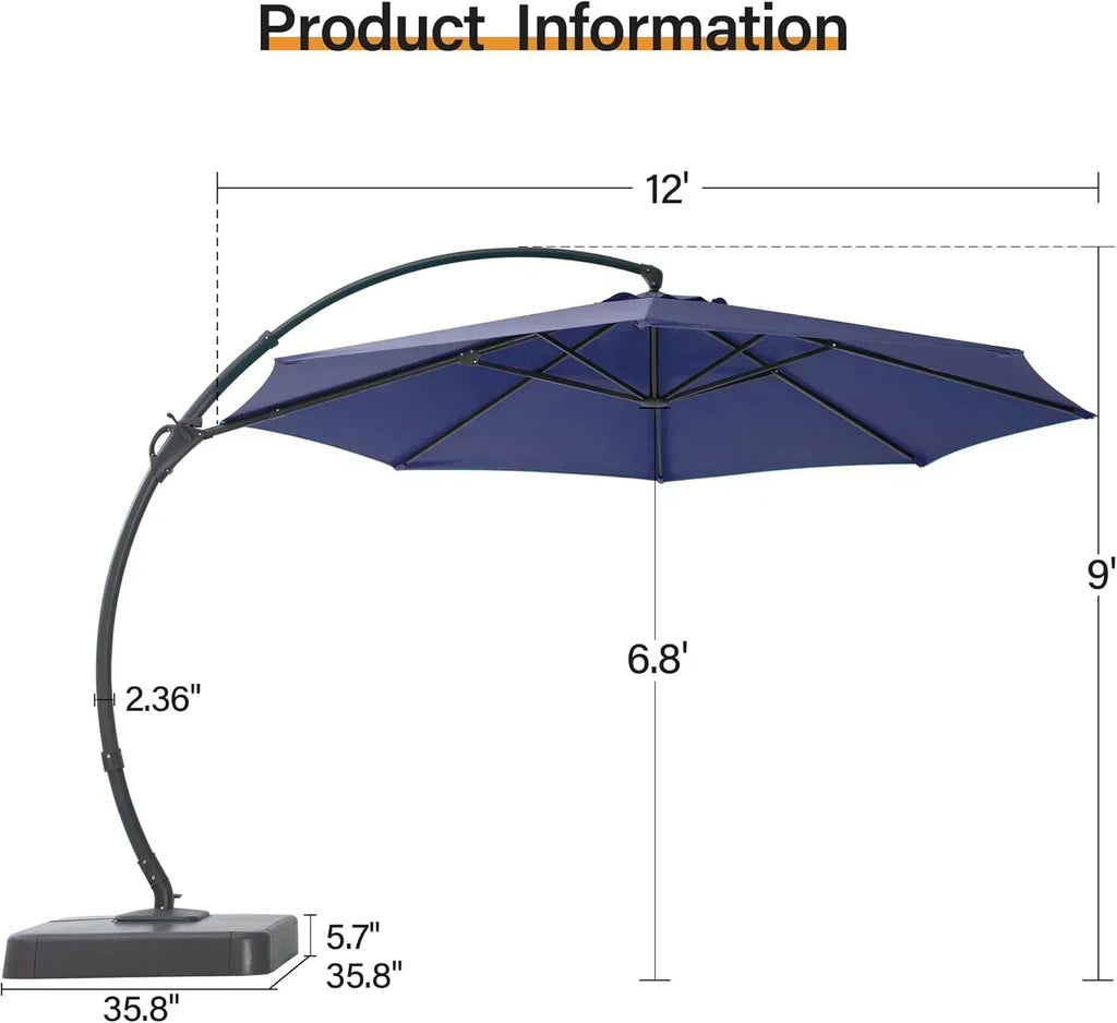 LAUSAINT HOME Outdoor Patio Umbrella with Base included 11 FT Deluxe Curvy Cantilever Umbrella