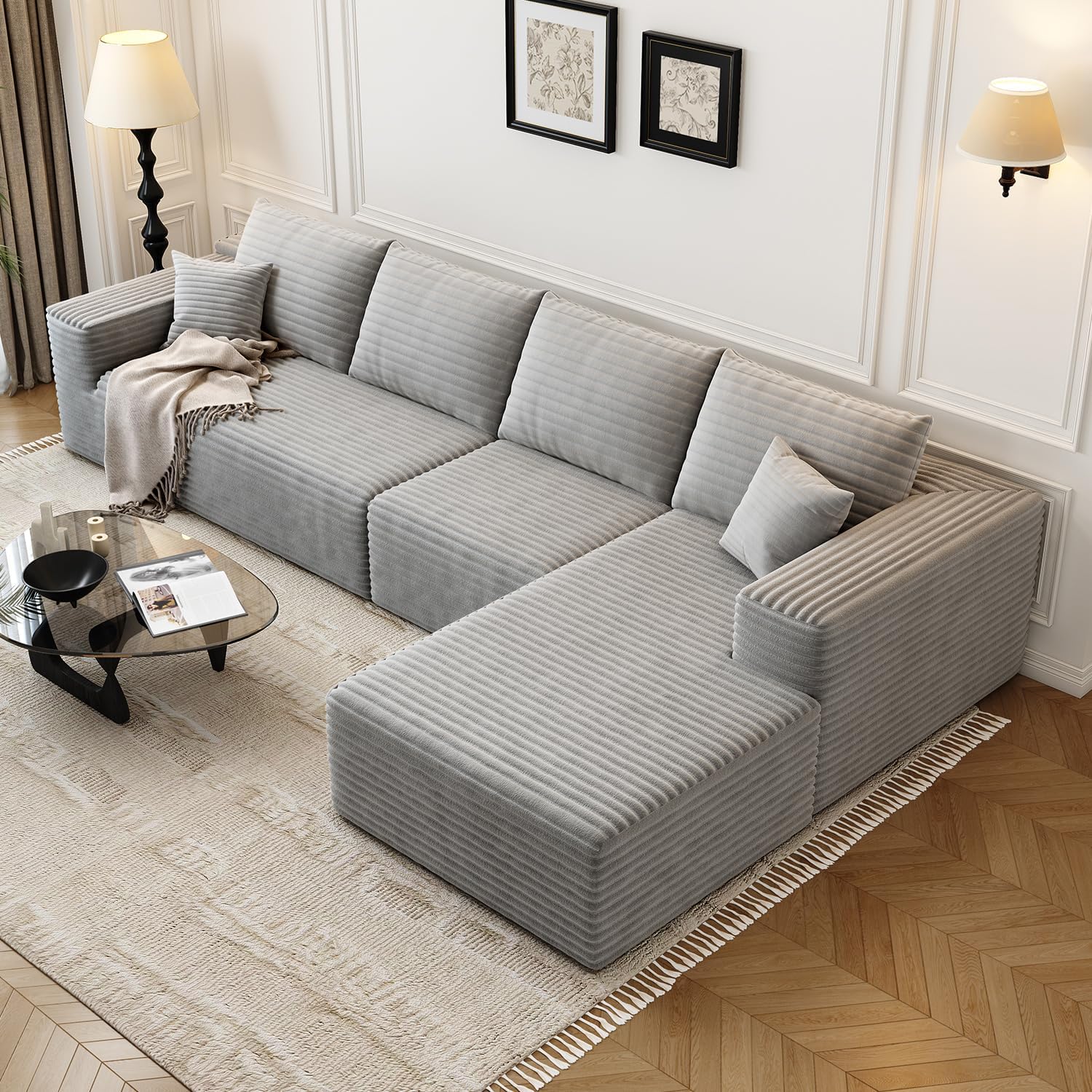 107.5 Cloud Modular Sectional Sofa Couch with L-Shape Chaise,Modern Minimalist Upholstered Couches