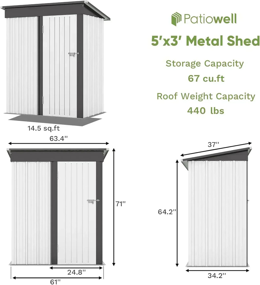 Patiowell 5x3 FT Outdoor Storage Shed Tool Shed with Sloping Roof and Lockable Door Metal Shed