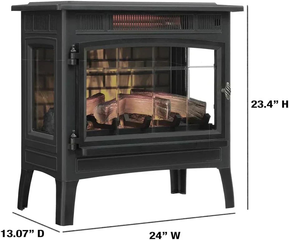 Freestanding Electric Fireplace Stove Heater with 3D Flame Effect for 1000 Sq. Ft