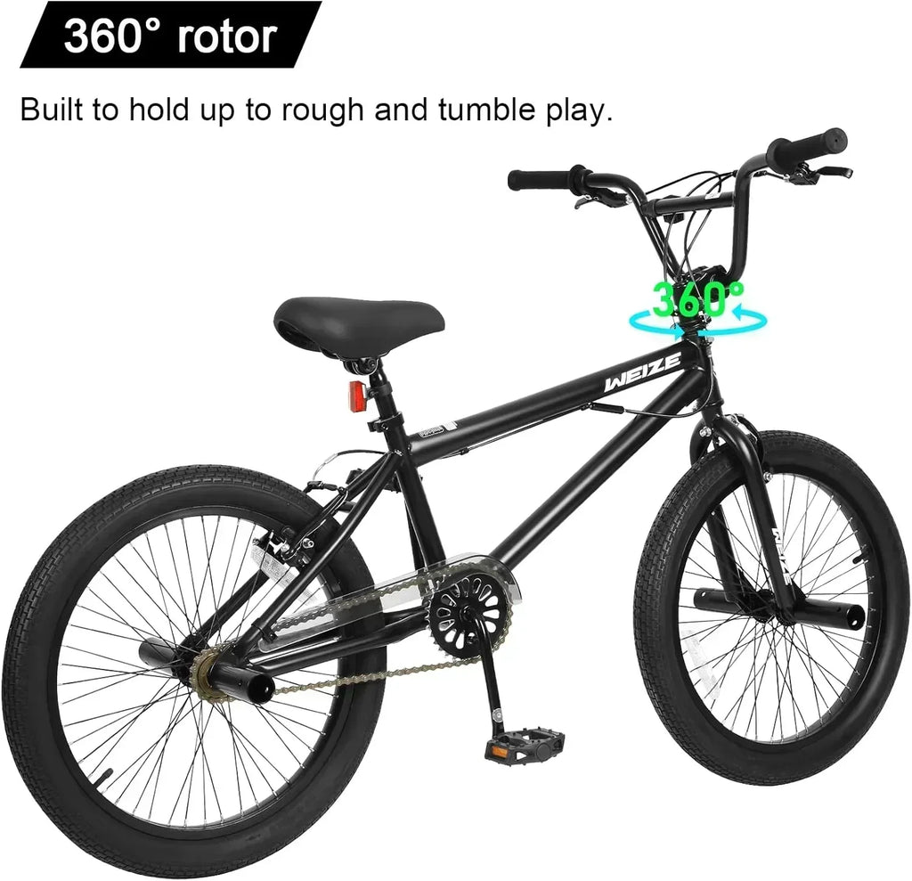 WEIZE Freestyle BMX Bicycle 20 Inch Stunt Bike for Kids and Adults Men and Women High Strength