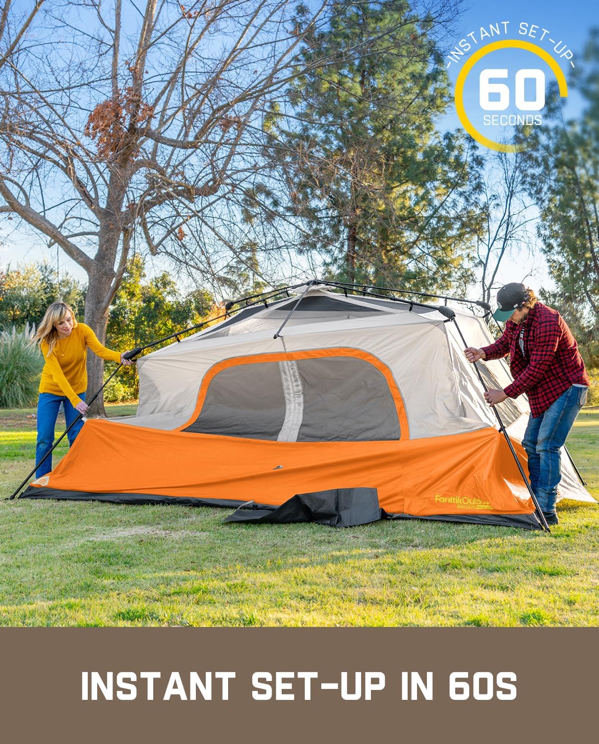 Portable camping tent for 4/6/8/10 people with instant cabin and rainproof and windproof