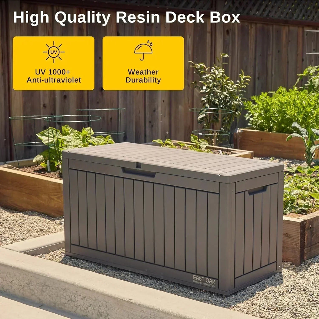 EAST OAK Outdoor Storage Box 60 Gallon Deck Box Indoor and Outdoor Use Waterproof Resin Storage