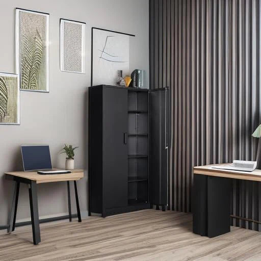 Metal Storage Cabinet with 2 Doors and 6 Shelves Black Metal Cabinet Garage Storage Cabinet