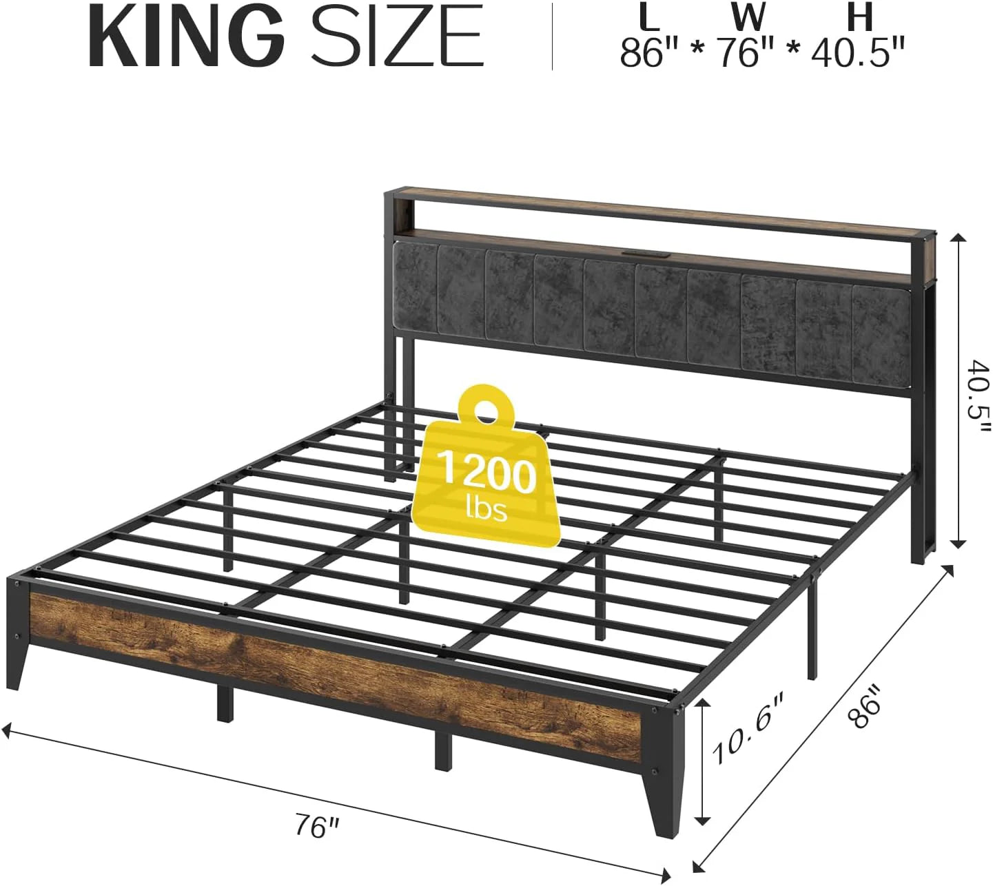 OLEVS Single Bed Frame LED Light Storage Headboard Charging Station Metal Platform Bed