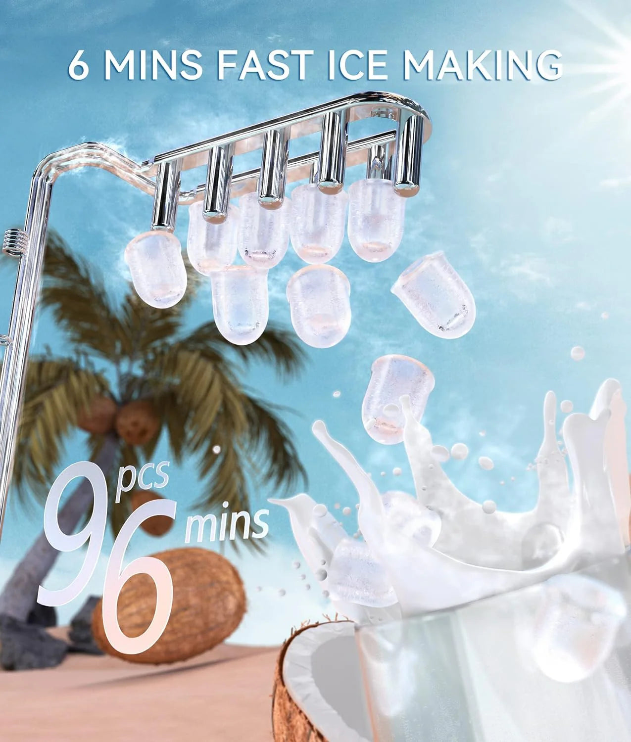 ecozy Portable Ice Maker Countertop, 9 Cubes Ready in 6 Mins, 26 lbs in 24 Hours, Self-Cleaning Machine