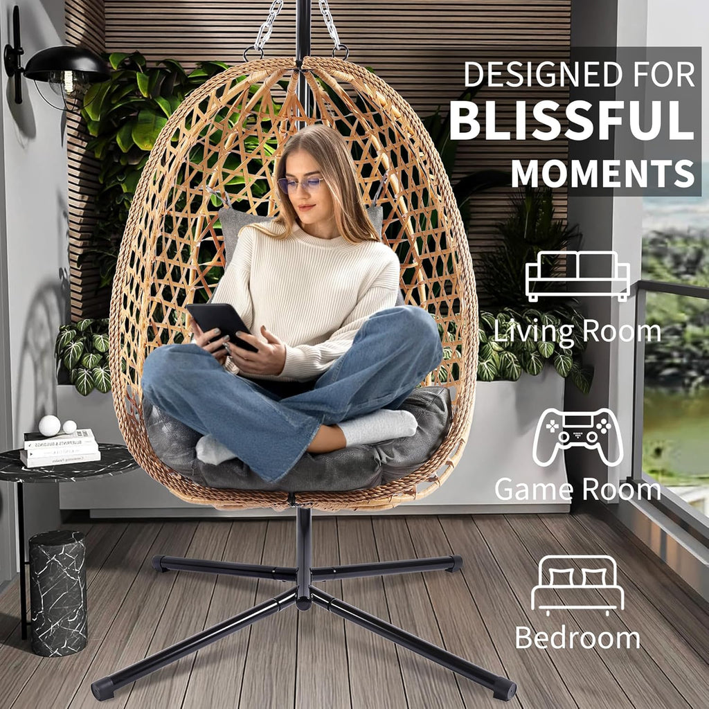 Egg Chair with Stand Patio Wicker Hanging Chair Hammock Swing Chair 350LBS Capacity for Bedroom