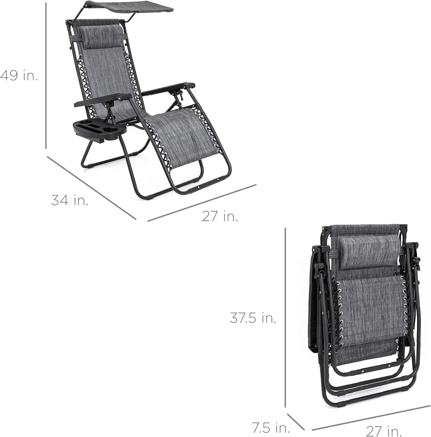 Best Choice Products Folding Zero Gravity Recliner Patio Lounge Chair Adjustable Canopy Shade