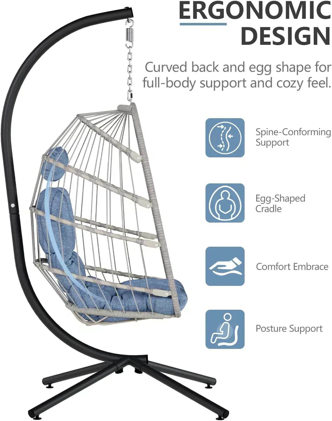 SWITTE Egg Chair Outdoor with Stand Indoor Wicker Hanging Egg Swing Chair with Cushion