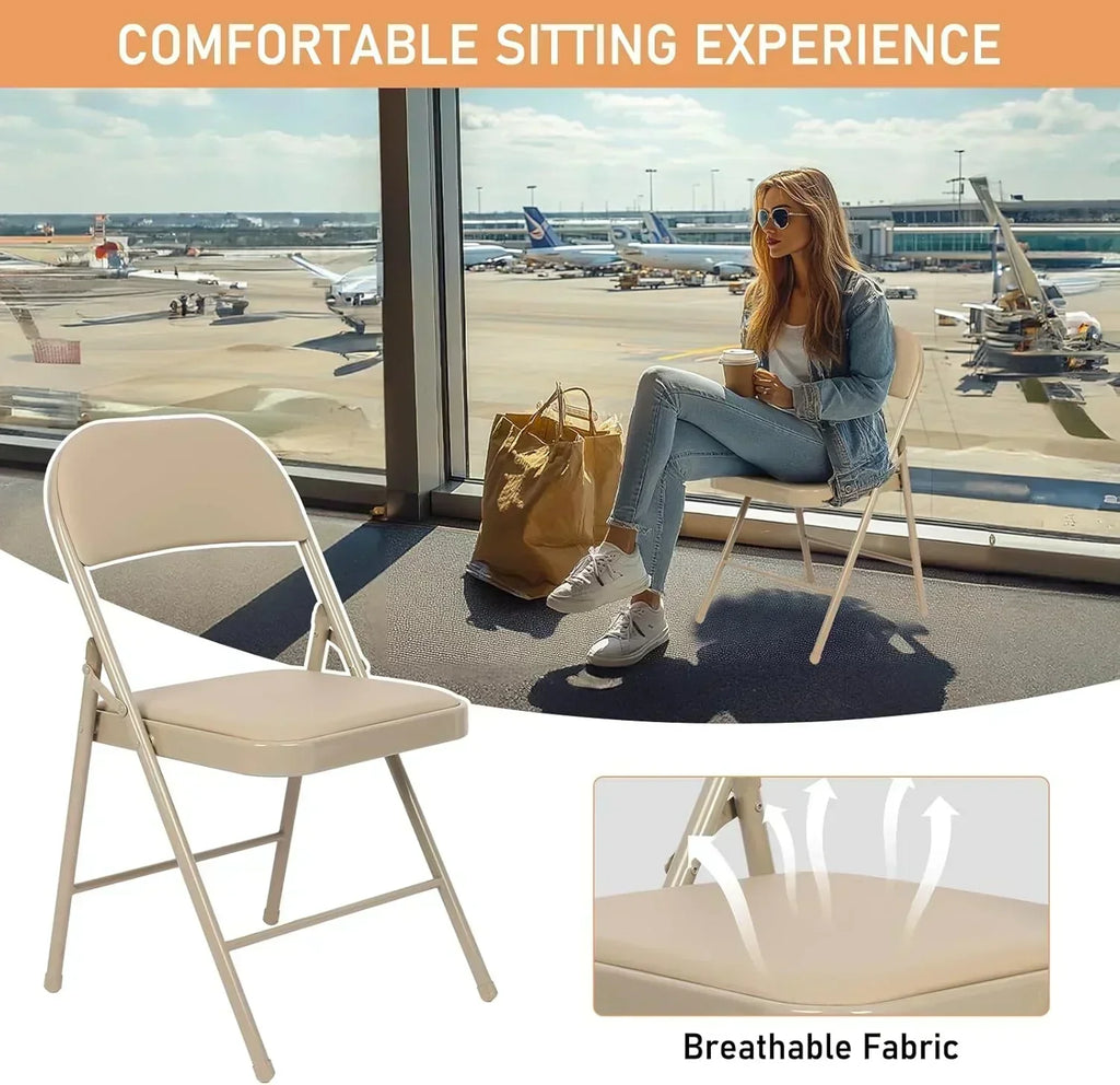 6 Pack Black Folding Chairs with Leather Chairs Events Office Wedding Party Upholstered Chairs