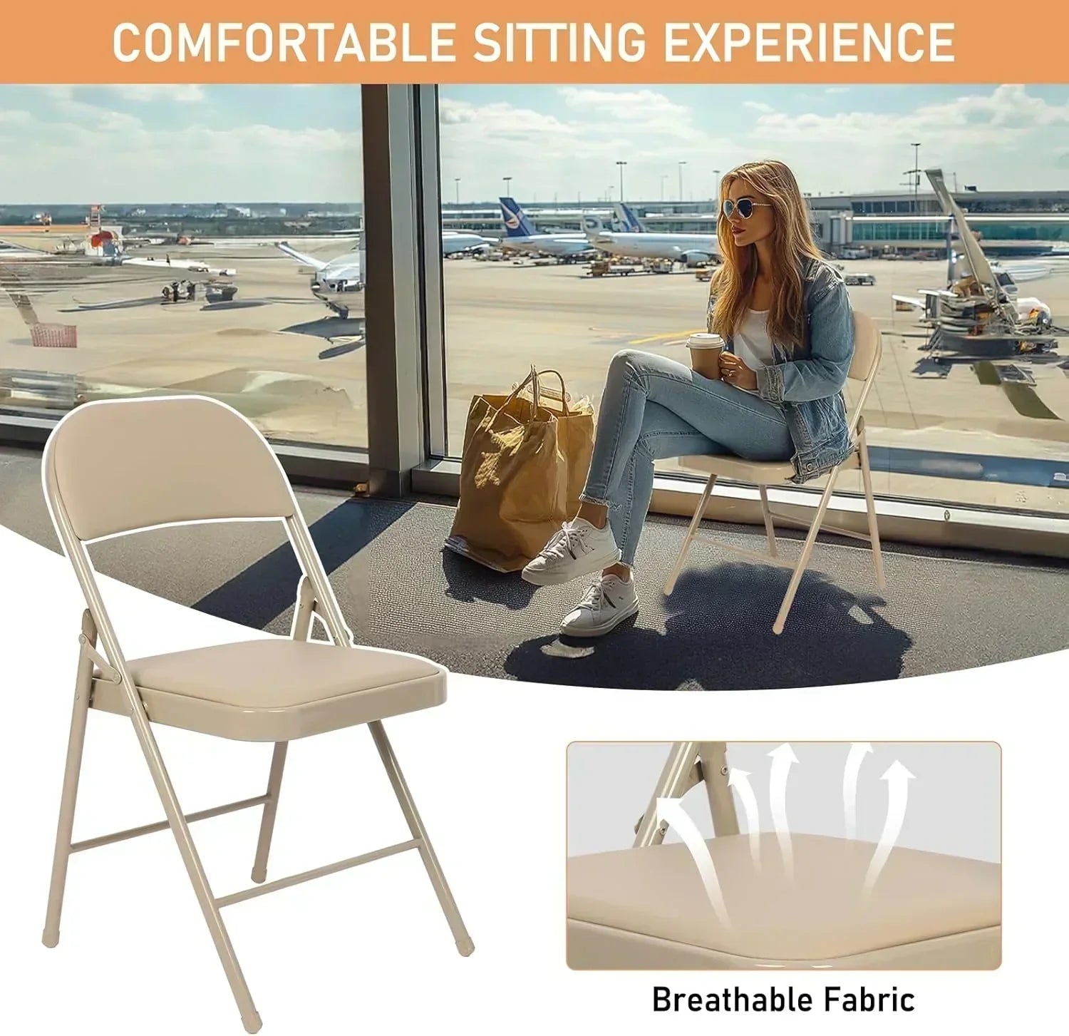 6 Pack Black Folding Chairs with Leather Chairs Events Office Wedding Party Upholstered Chairs