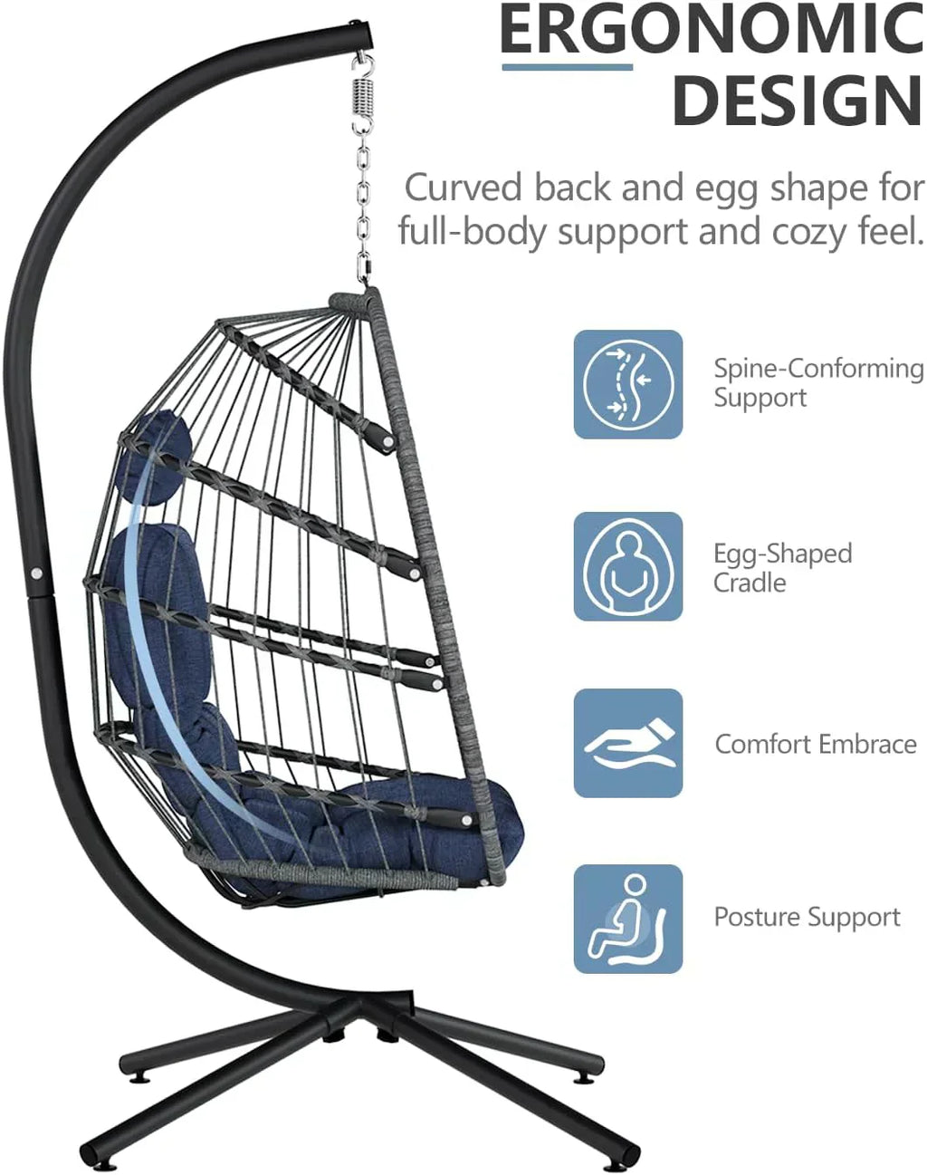 SWITTE Egg Chair Outdoor with Stand Indoor Wicker Hanging Egg Swing Chair with Cushion