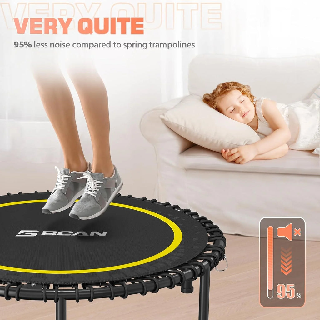 BCAN 450/550 LBS Foldable Mini Trampoline, 40/48 Fitness Trampoline with Bungees, U Shape Adjustable Foam Handle, Stable & Quiet Exercise Rebounder for Adults Indoor/Outdoor Workout
