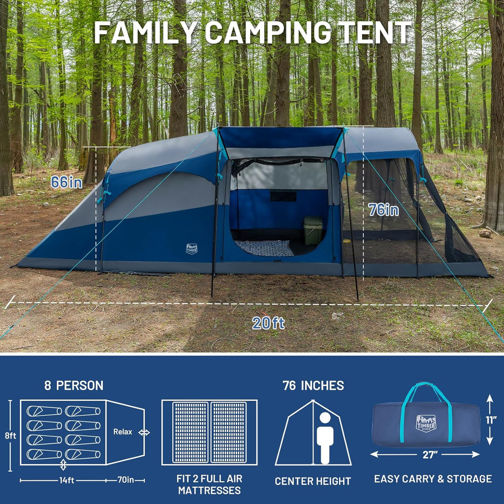 TIMBER RIDGE 8 Person Family Camping Tent Double Layer Waterproof Weather Resistant Tunnel Tent
