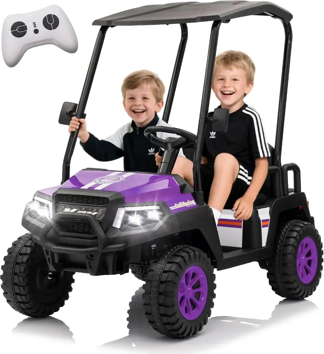 24V 7AH Children's Golf Cart with Remote Control Removable Awning 4-Wheel Spring Suspension