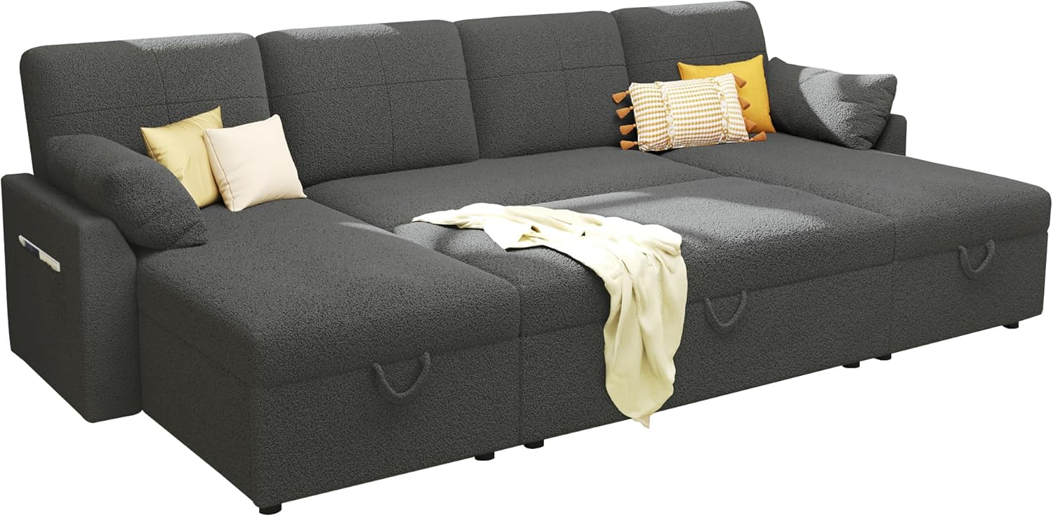 VanAcc Sofa Bed Sleeper Sofa with Storage Chaise 2 in 1 Pull Out Couch Living Room