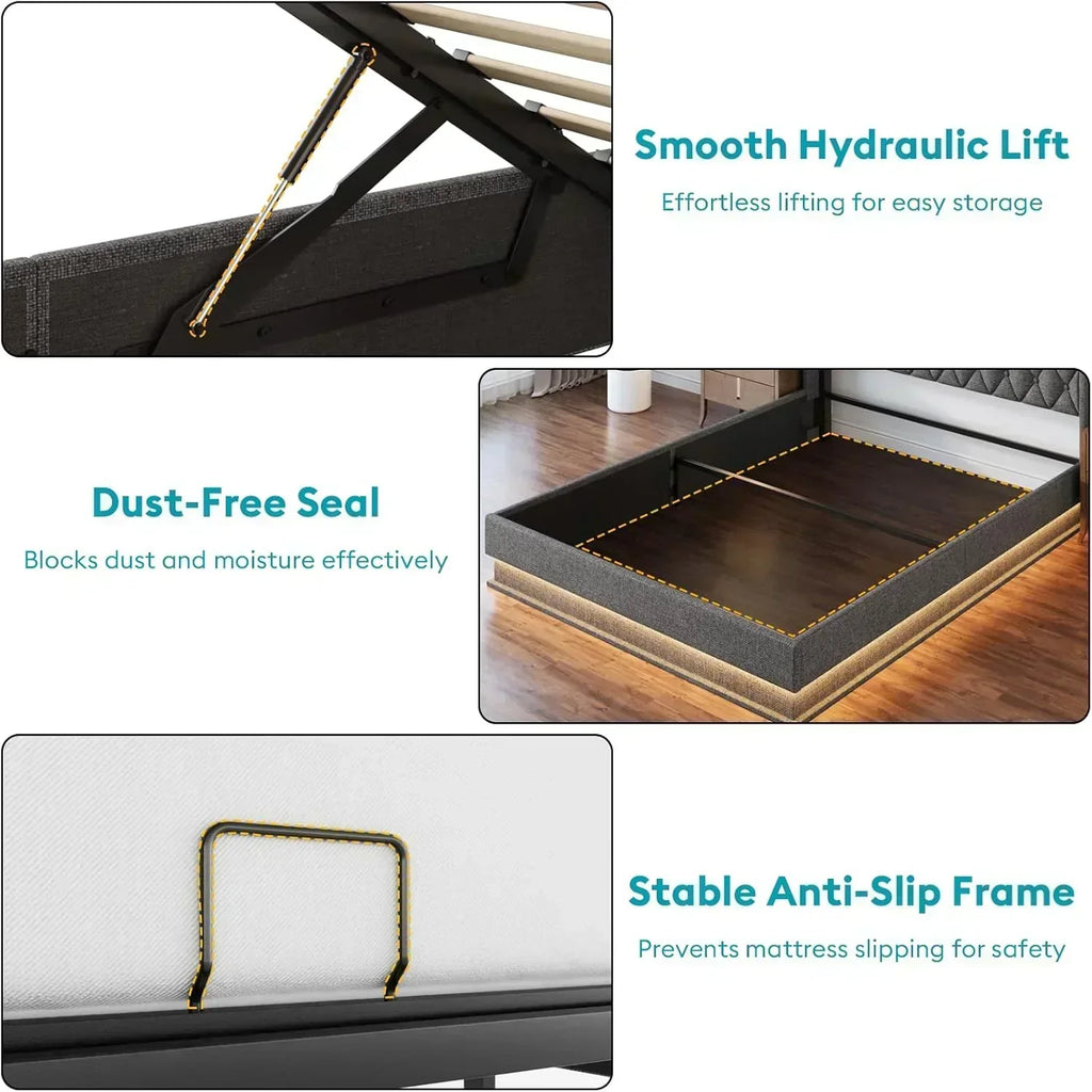 Queen Bed Frame with Storage Lift Up Queen Size Bed Frame Headboard Upholstered Platform Bed