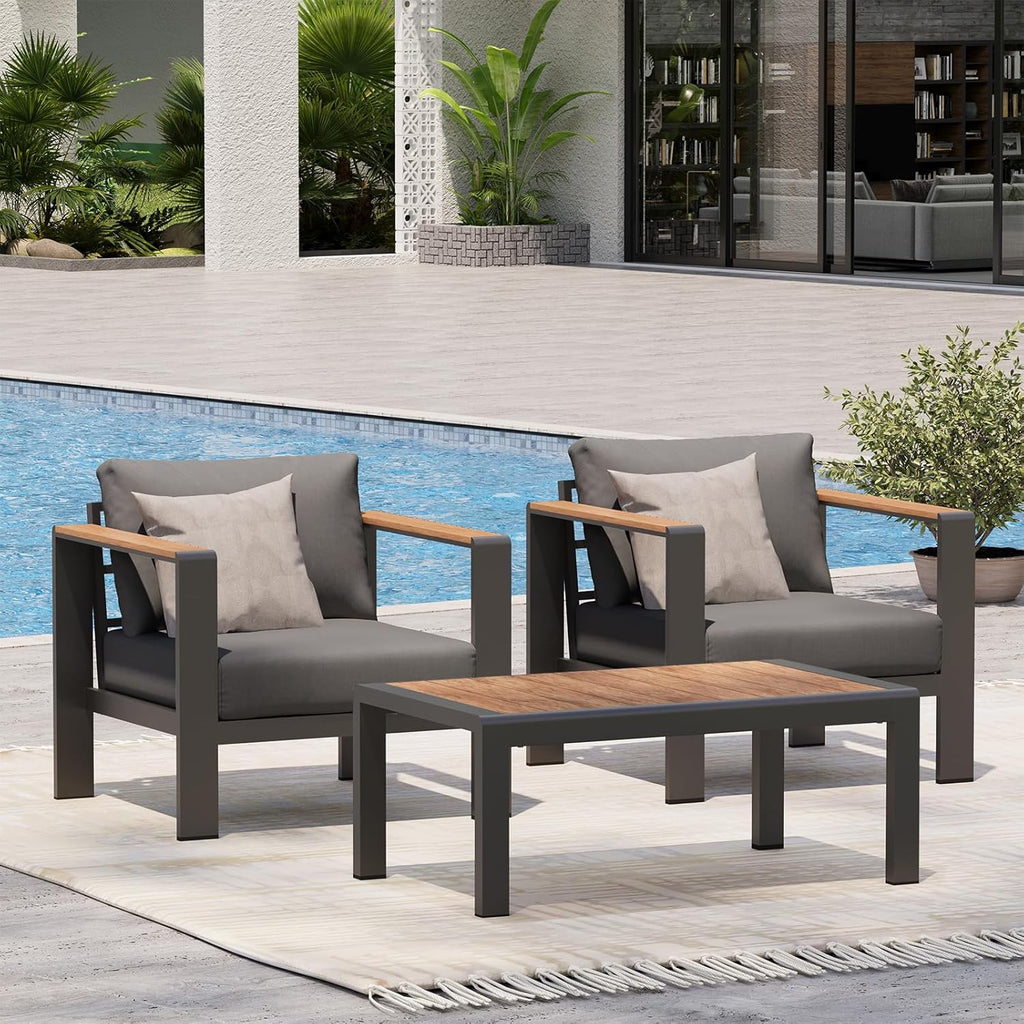 Aluminum Outdoor Patio Furniture Set with Coffee Table, 5 Piece Patio Conversation Sets, Outdoor Sectional Furniture for Porch, Balcony, Yard, Gray