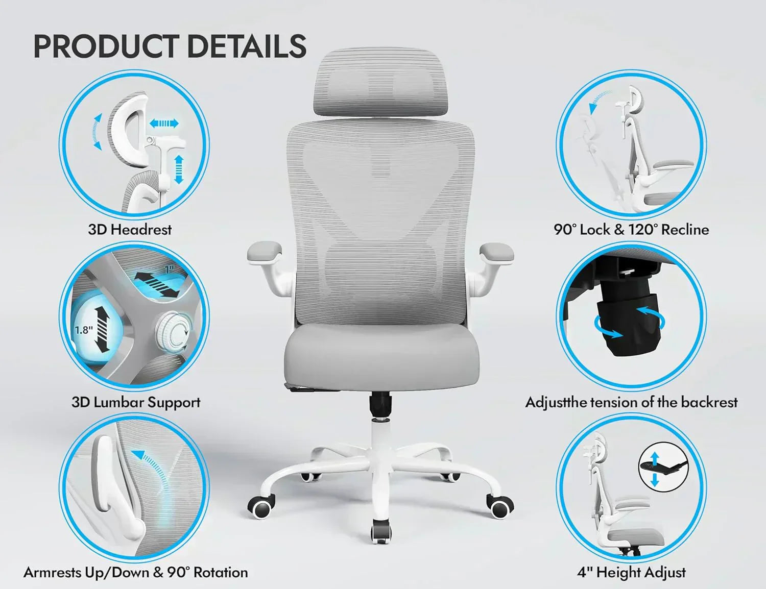 Office computer desk and chair gaming chair with lumbar support and headrest