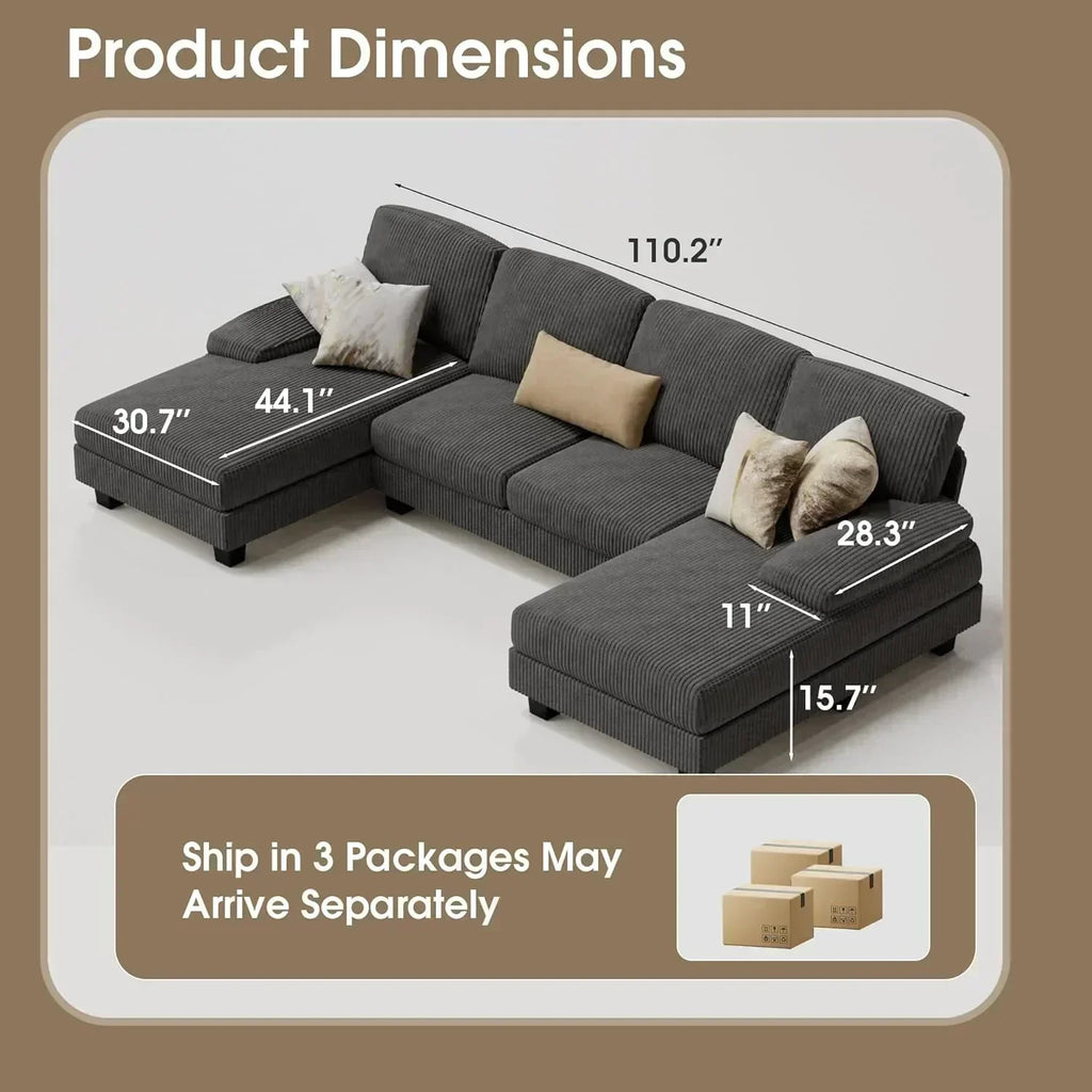 Furmax Sectional Couches for Living Room U-Shaped Sofa Couch Linen Fabric 4 Seat Sofa Set