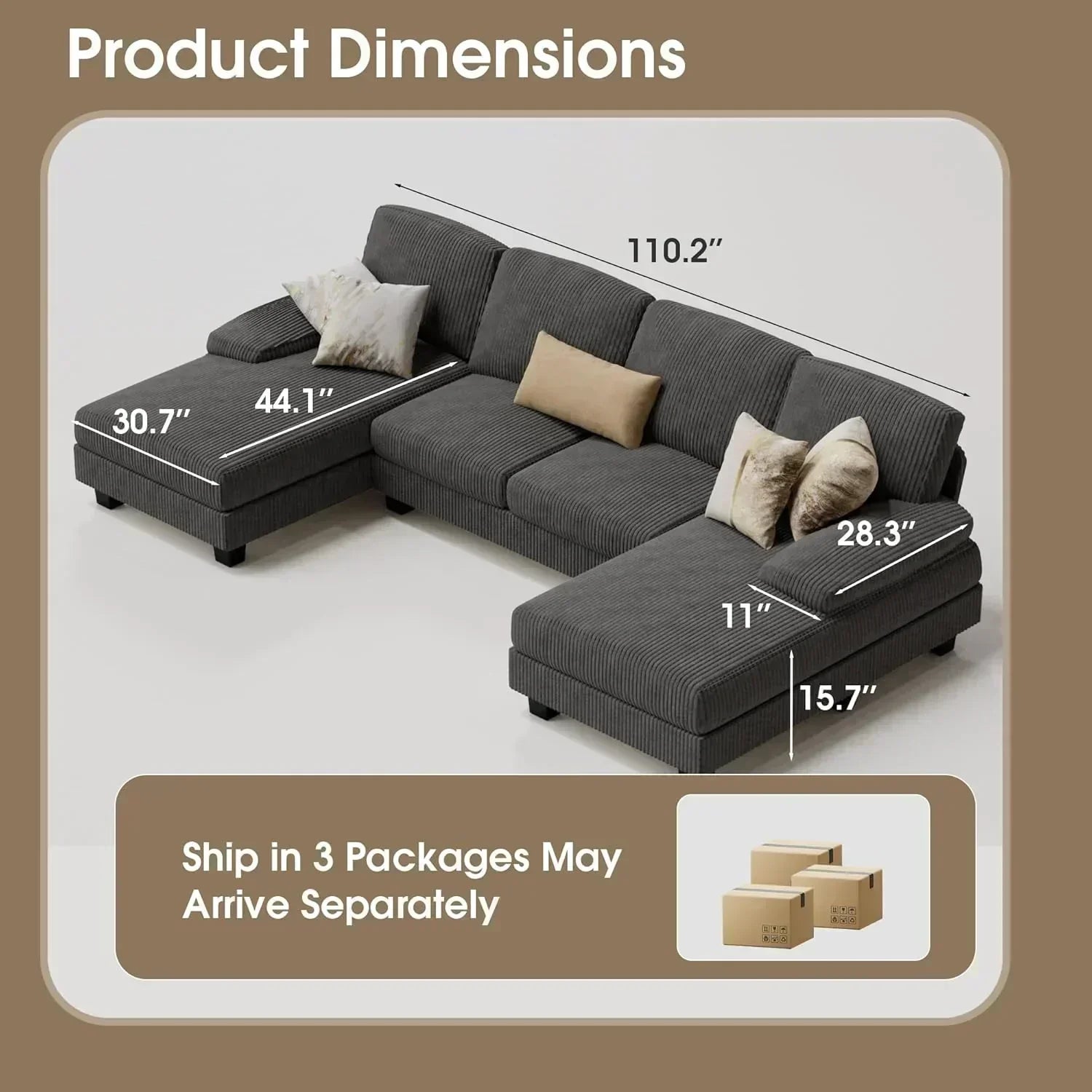 Furmax Sectional Couches for Living Room U-Shaped Sofa Couch Linen Fabric 4 Seat Sofa Set