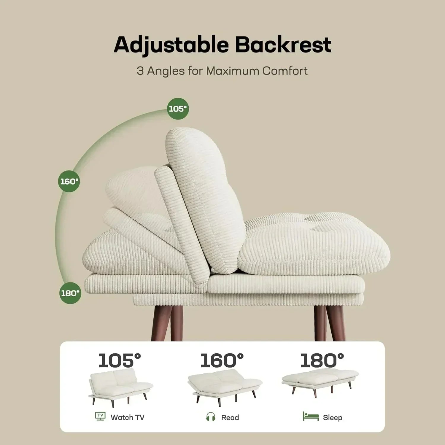 Futon Sofa Bed Futon Sofa Adjustable Back Armrests Converts to Small Sleeper Sofa Bed