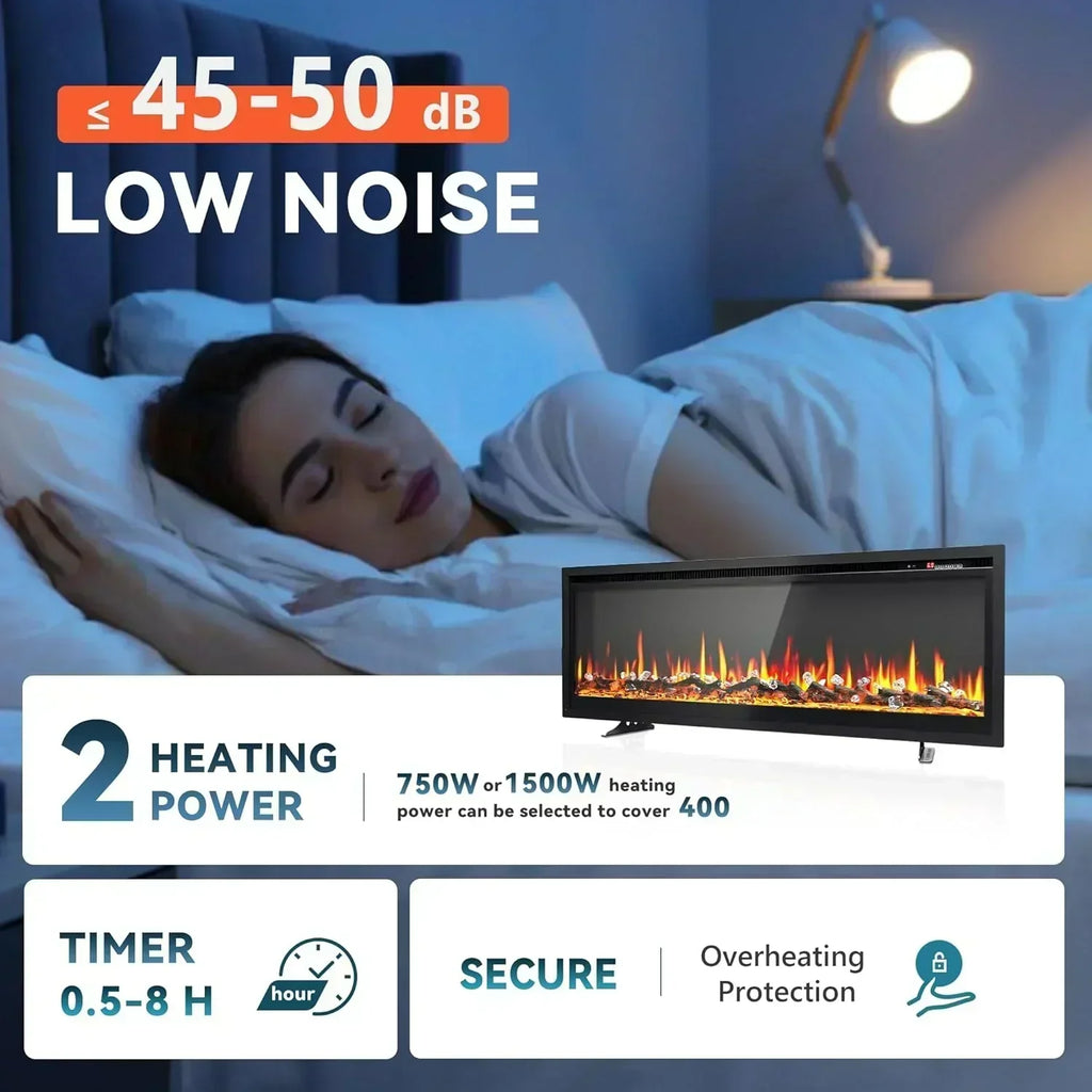 EUHOMY 50 Inch Electric Fireplace Wall Recessed Adjustable Flame Color Fireplace Heater