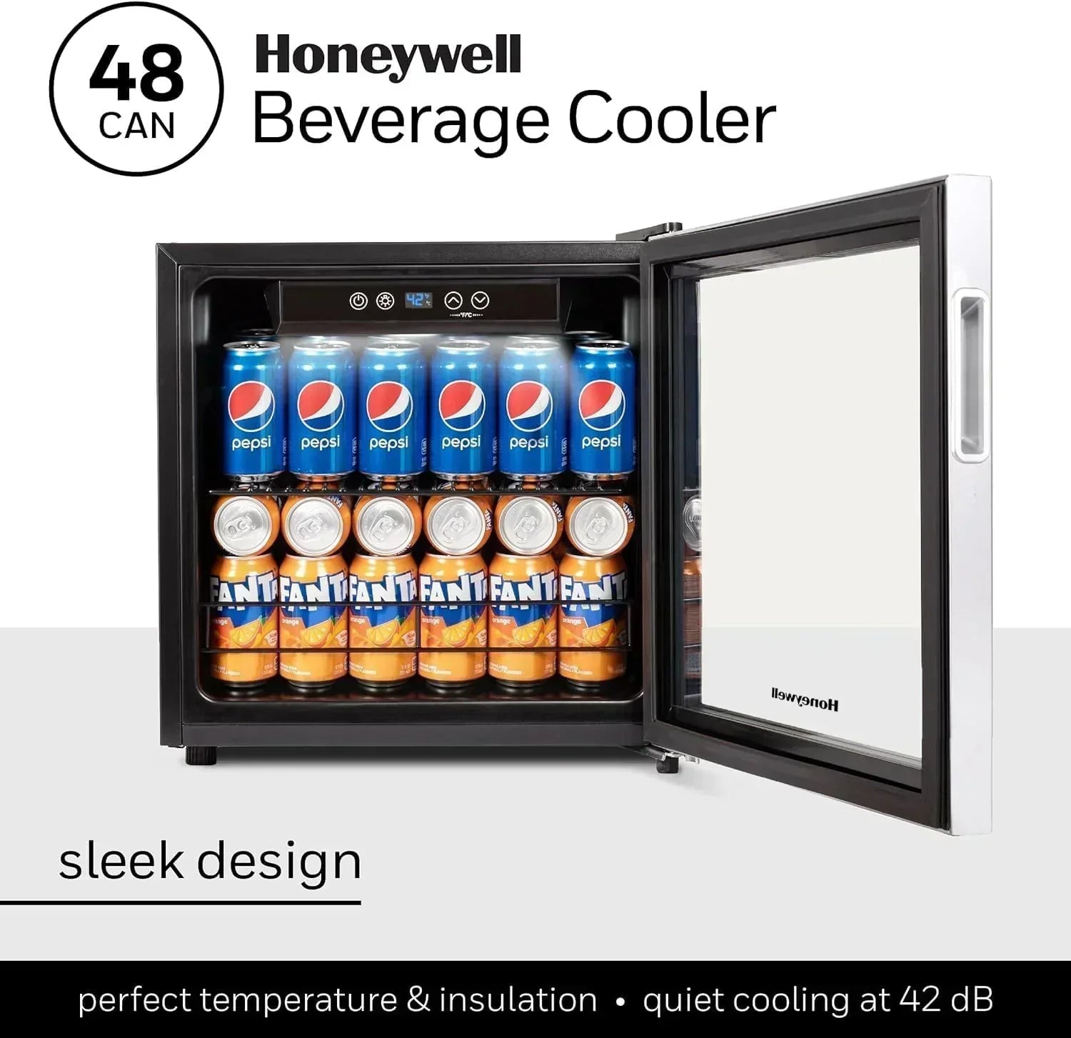 Honeywell Beverage Refrigerator and Cooler 115 Can Mini Fridge with Glass Door for Soda Beer