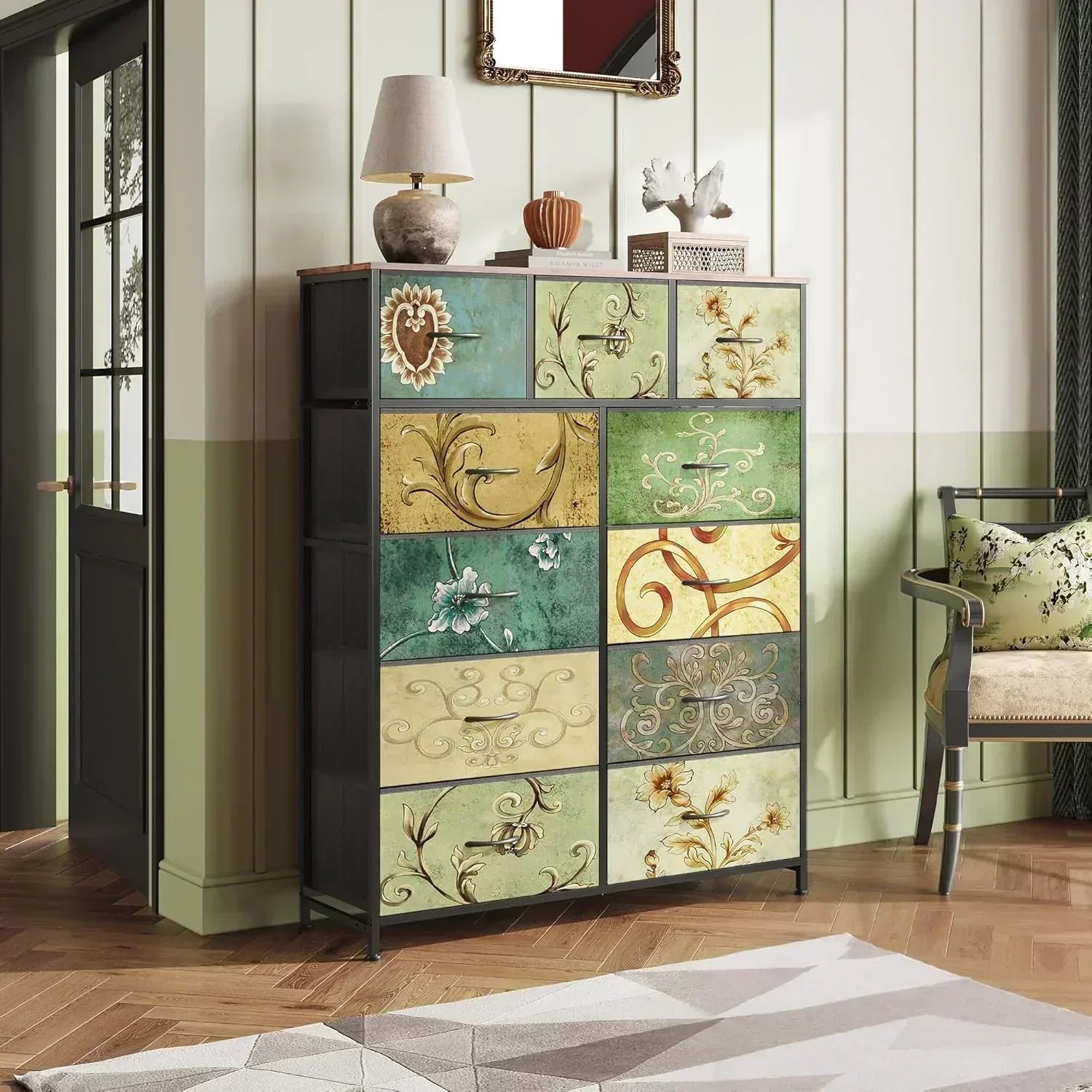 Storage Organizer Unit 11 Fabric Bins Storage Drawers Organizer Steel Frame Tall Storage Tower