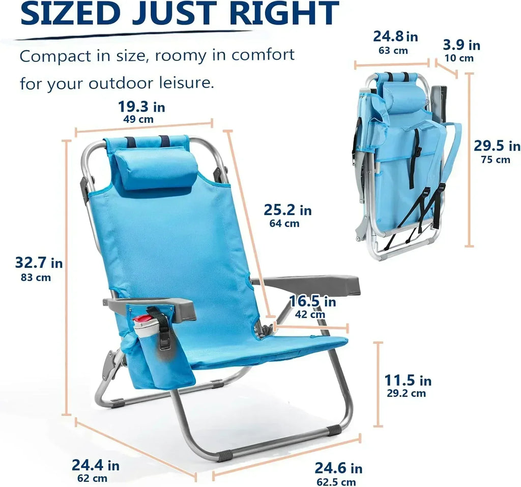 5-Position Aluminum Lay Flat Tall Backpack Beach Chairs 2 Pack Compact Portable Beach Chairs
