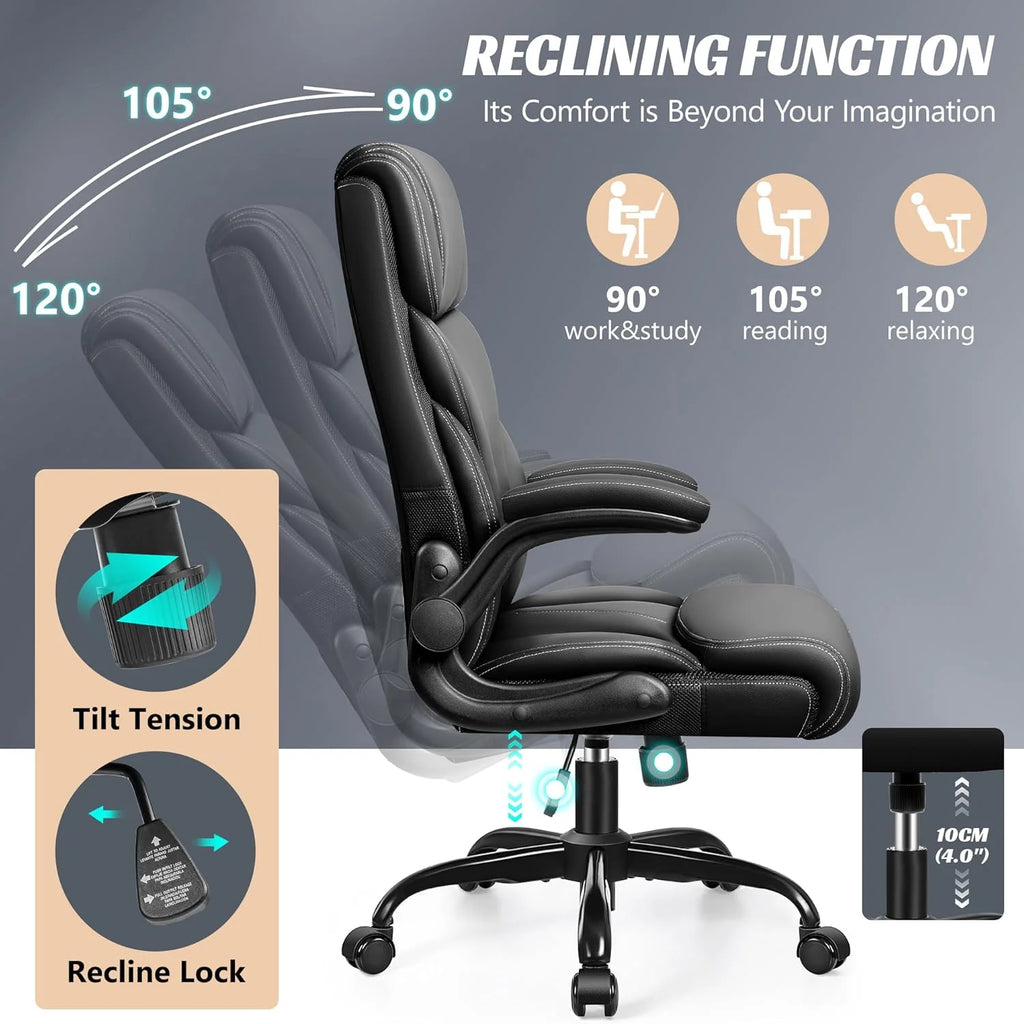 Office Chair Large High-Foot Computer Desk Chair, Breathable Leather Chair Lumbar Support Rotating Computer Chair
