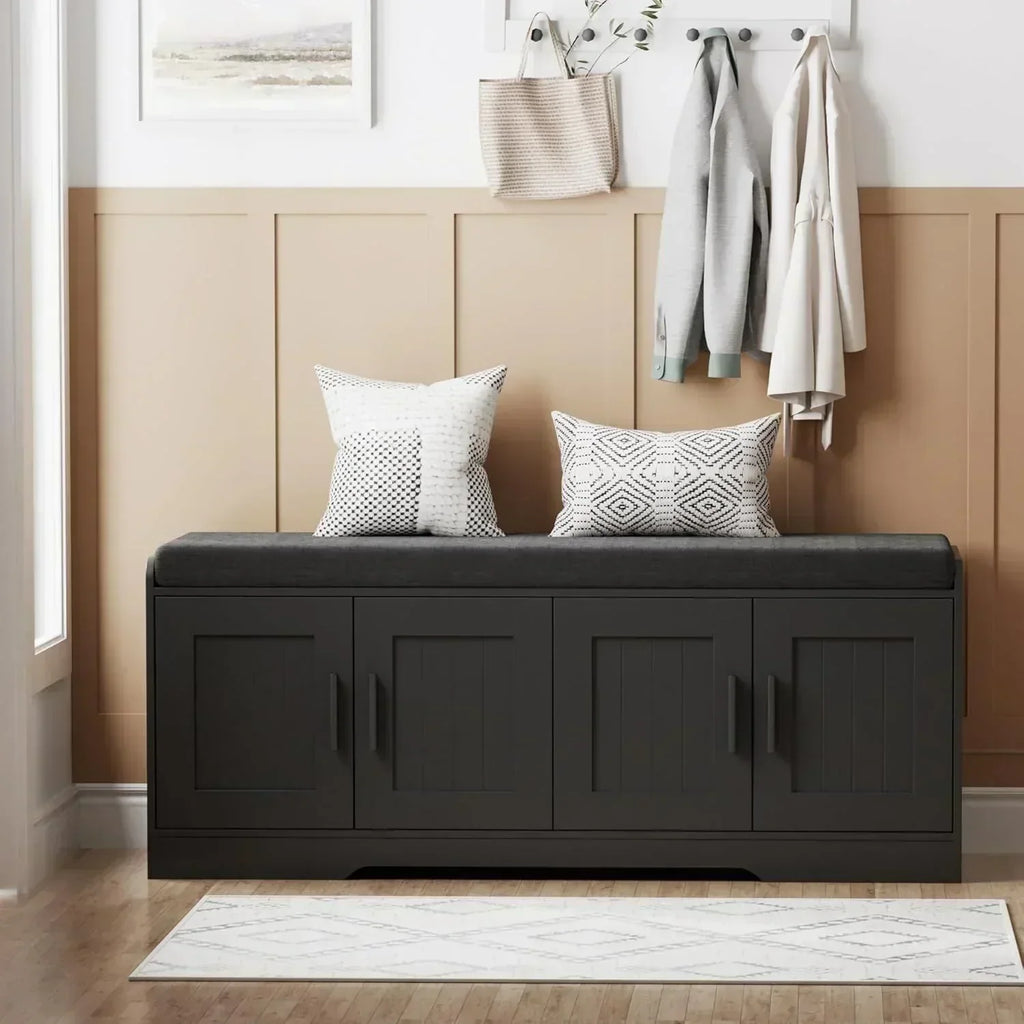2-Tier Storage Bench Shoe Bench with Thickened Padded Seat Cushion Entryway Bench