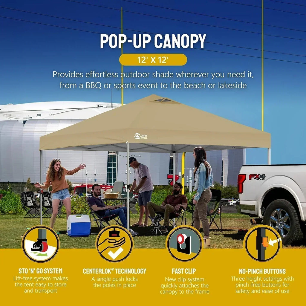 10x10 Pop-Up Awning One-Click Installation Beach Tent Outdoor Sunshade Silver Coated Top